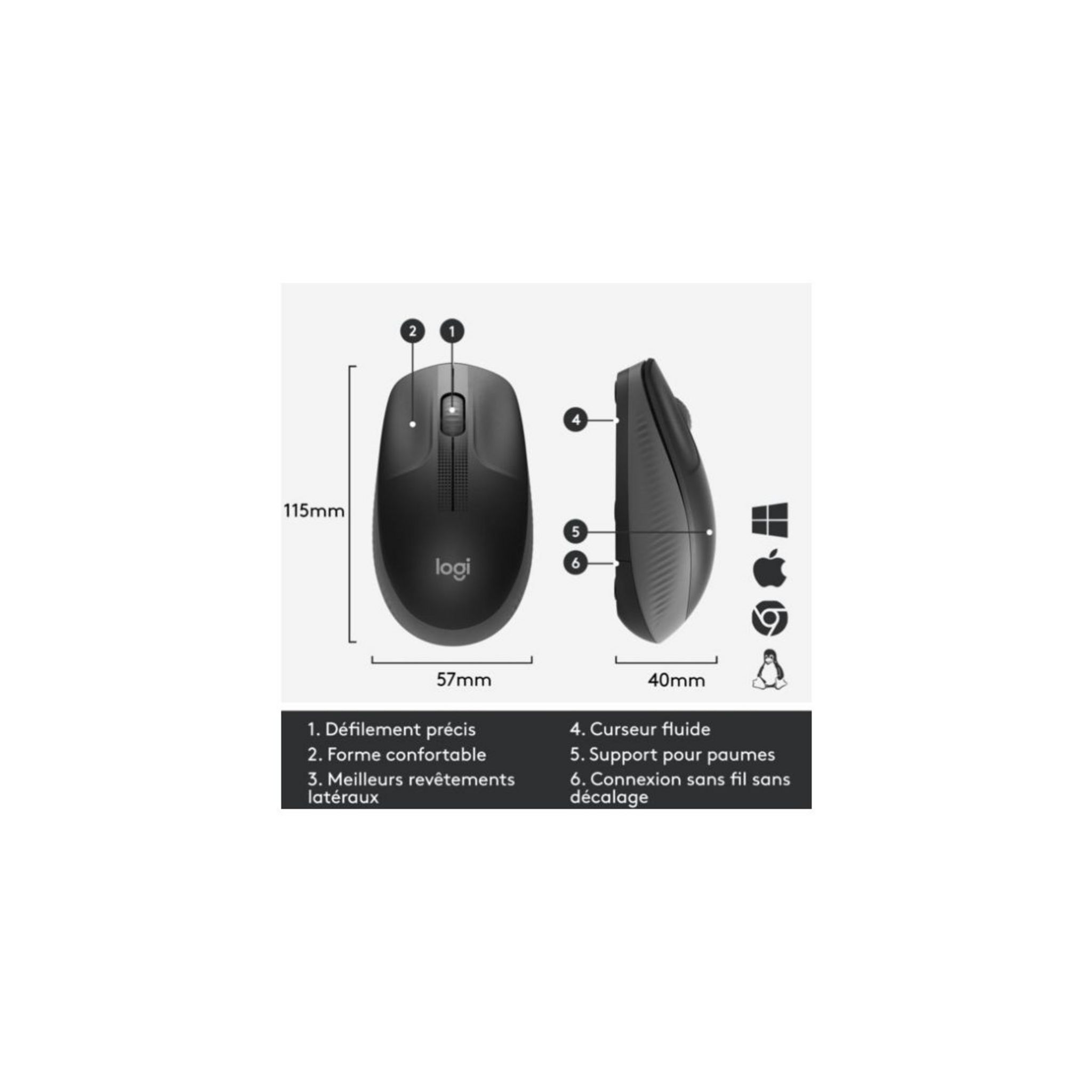 Voir la diapositive 3 : LOGITECH Souris SF M190 Charco - Grise