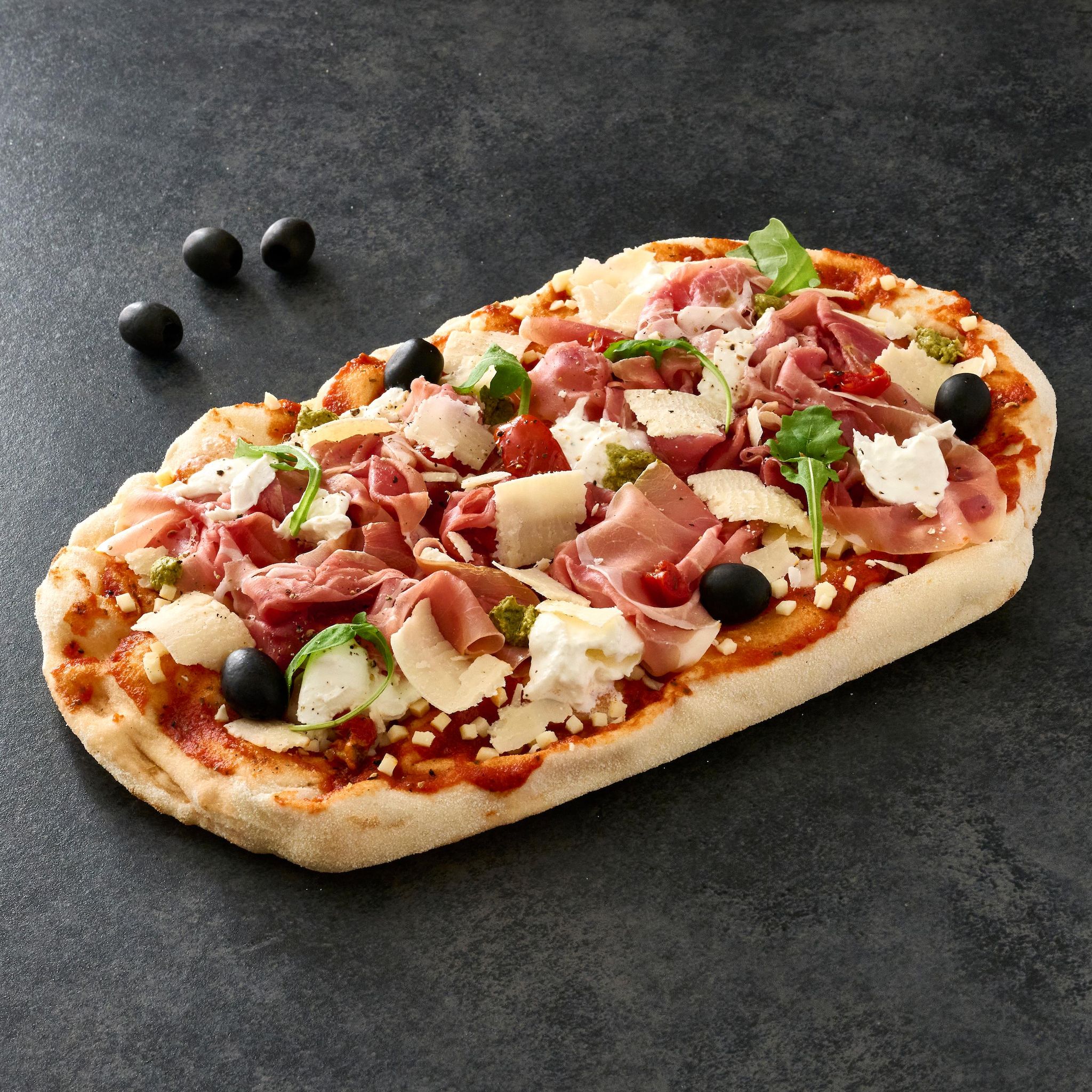 AUCHAN LE TRAITEUR Pinsa jambon cru au pesto 500g