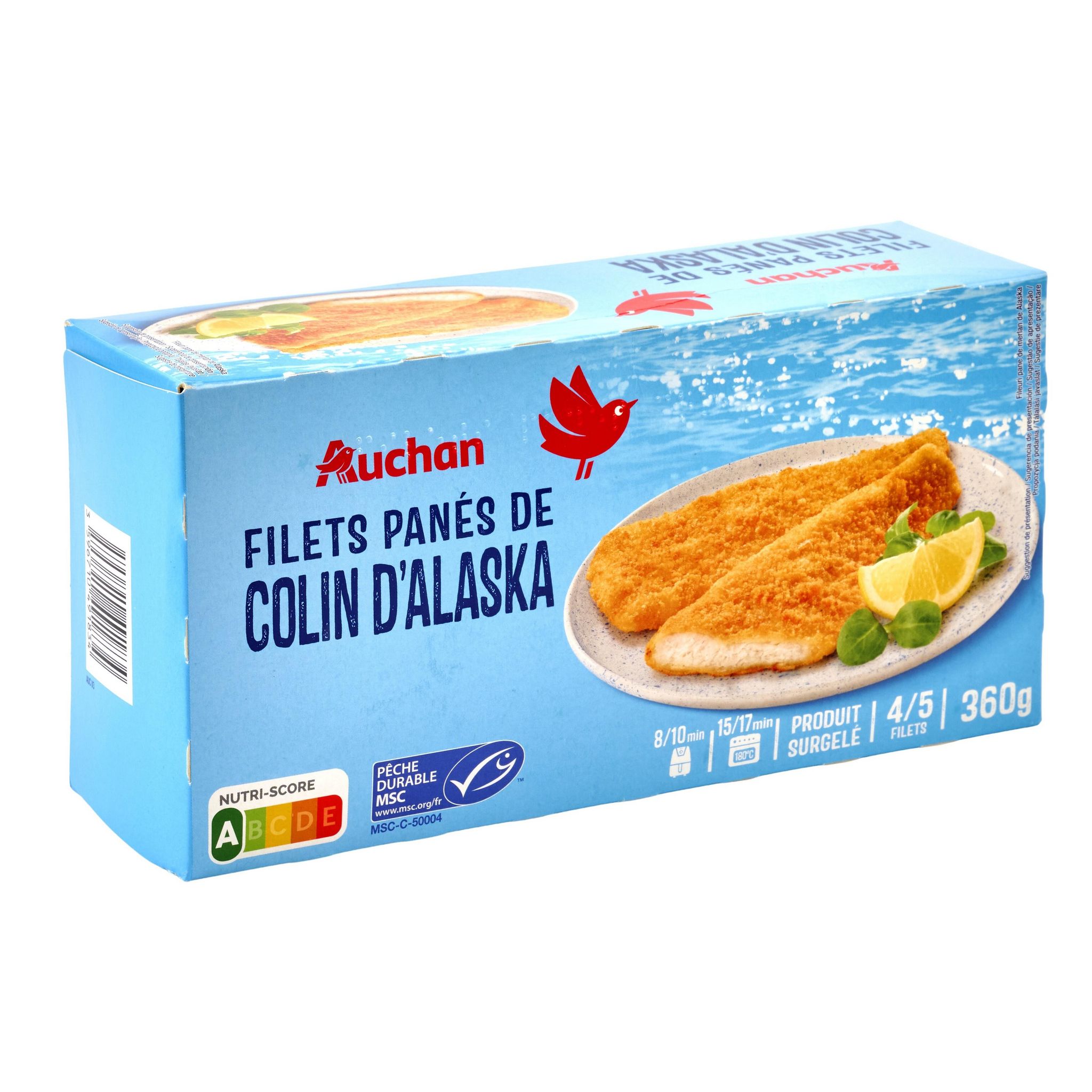 Voir la diapositive 2 : AUCHAN Filets panés de colin d'Alaska MSC 4-5 filets 360g