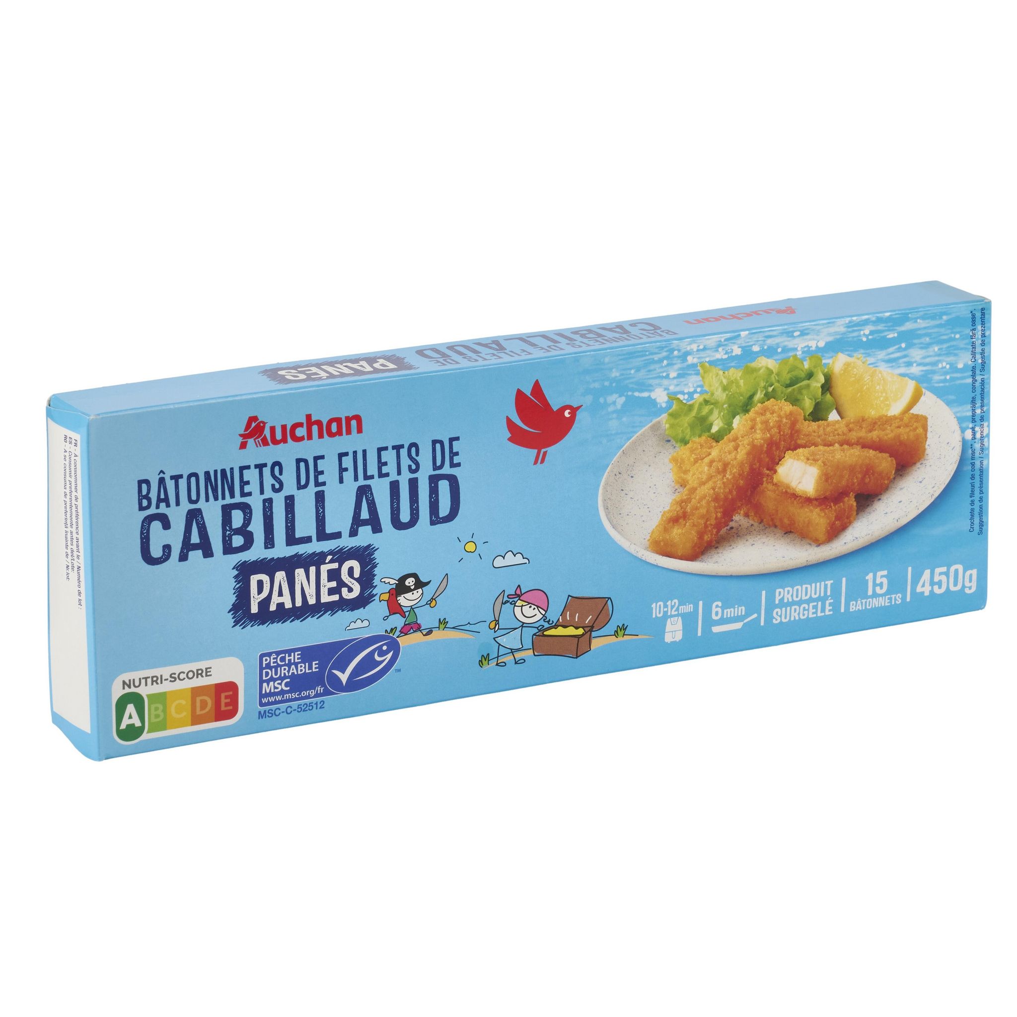 Voir la diapositive 3 : AUCHAN Bâtonnets de cabillaud panés 450g