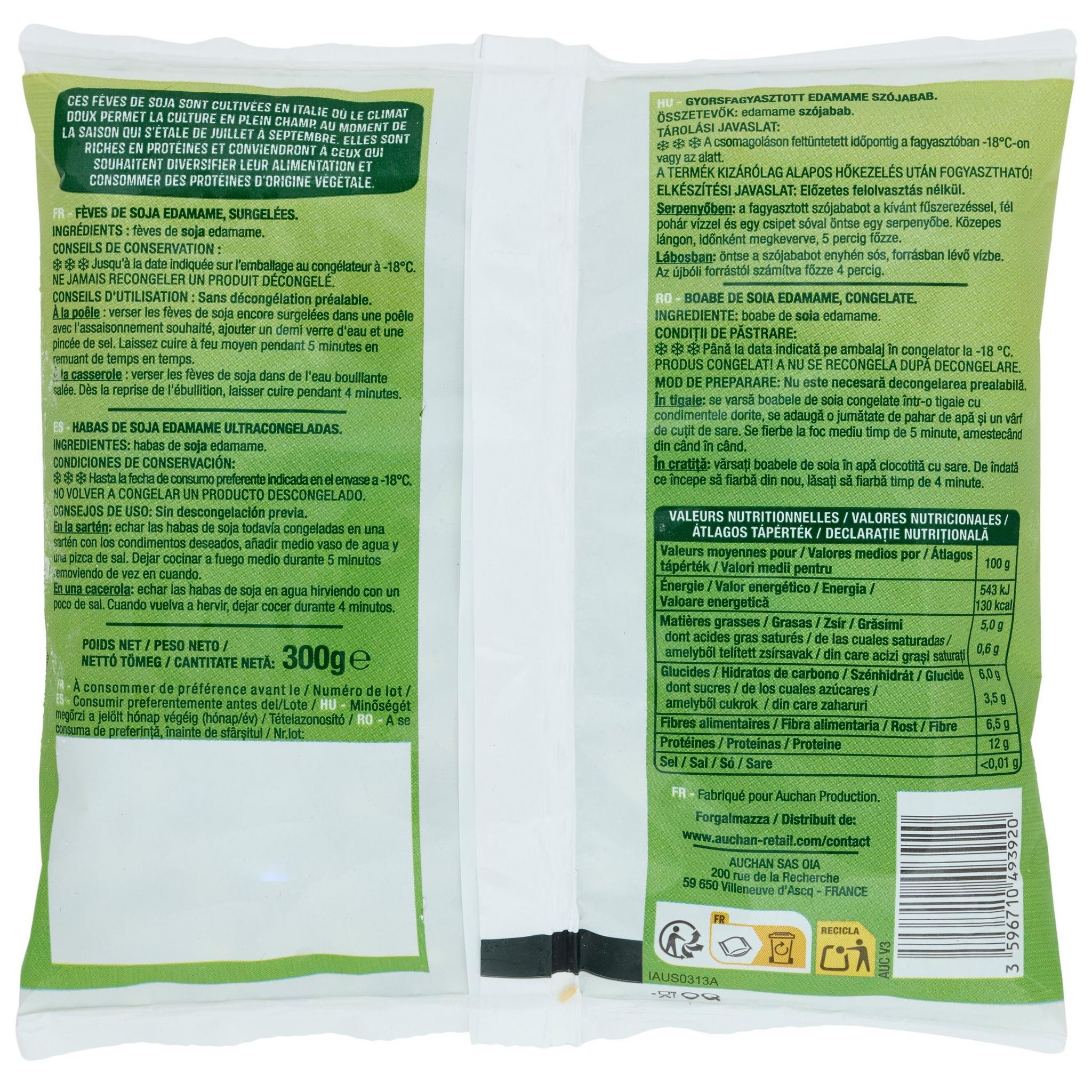 Voir la diapositive 4 : AUCHAN Fèves de soja edamame 300g