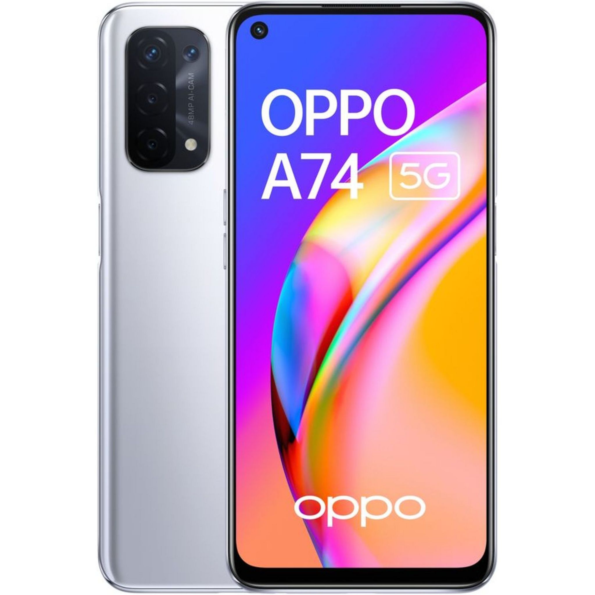 Voir la diapositive 1 : OPPO Smartphone A74  5G  128 Go  6.5 pouces  Argent  Double NanoSim