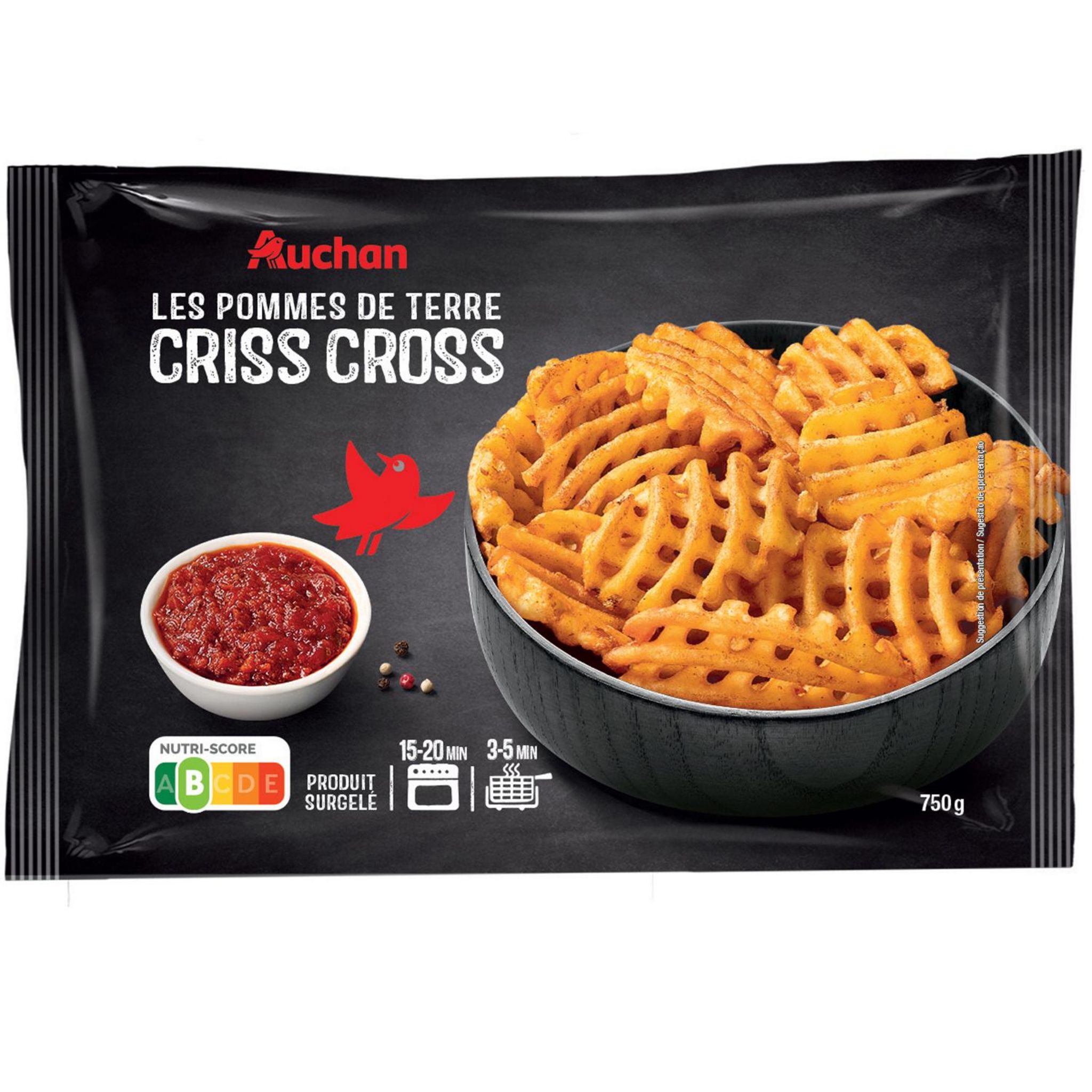 Voir la diapositive 2 : AUCHAN Pommes de terre criss cross 750g