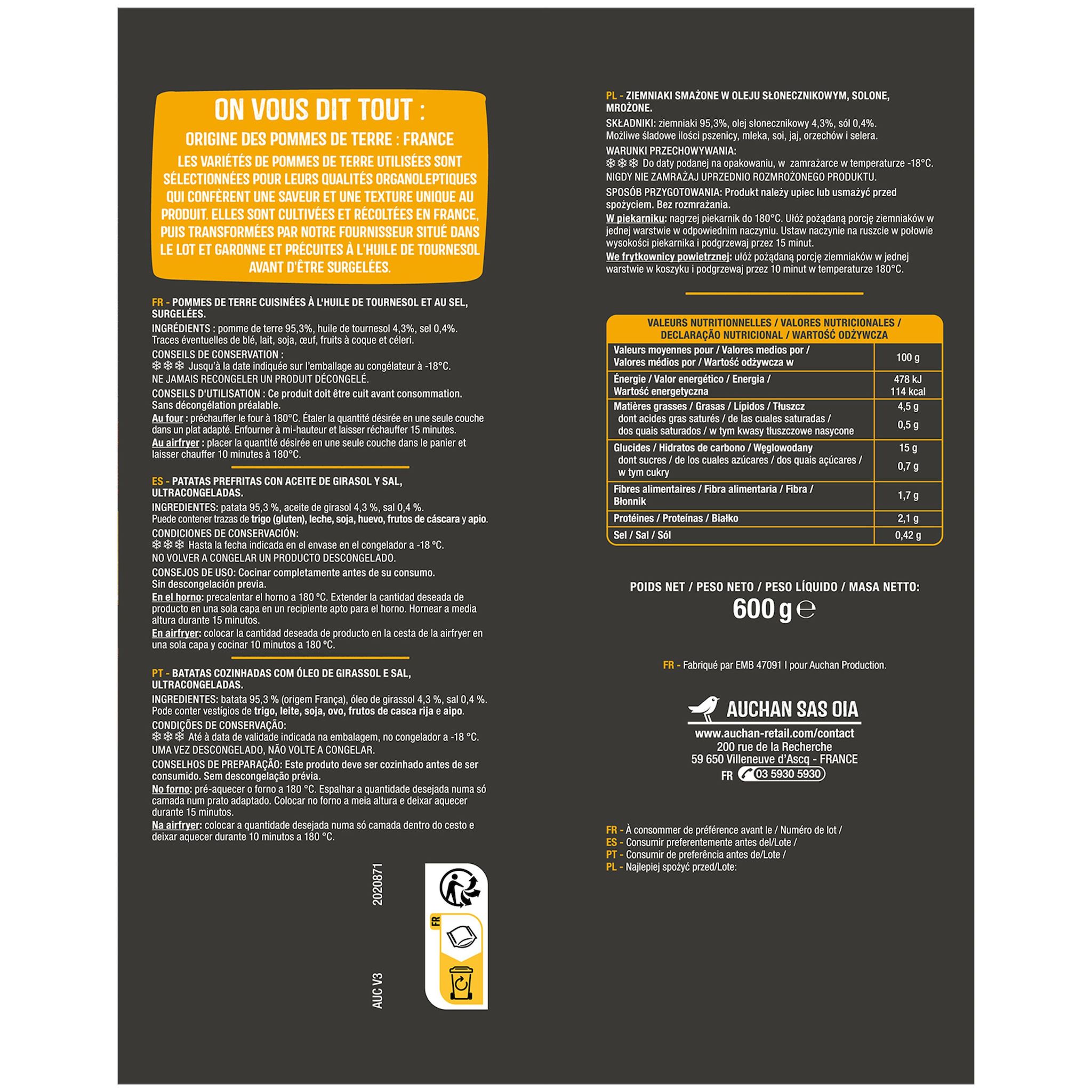 Voir la diapositive 4 : AUCHAN Potatoes bistro 600g