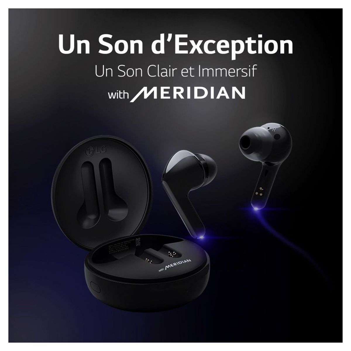 LG Écouteurs sans fil Bluetooth avec étui de charge - Noir - Tone Free with Meridian