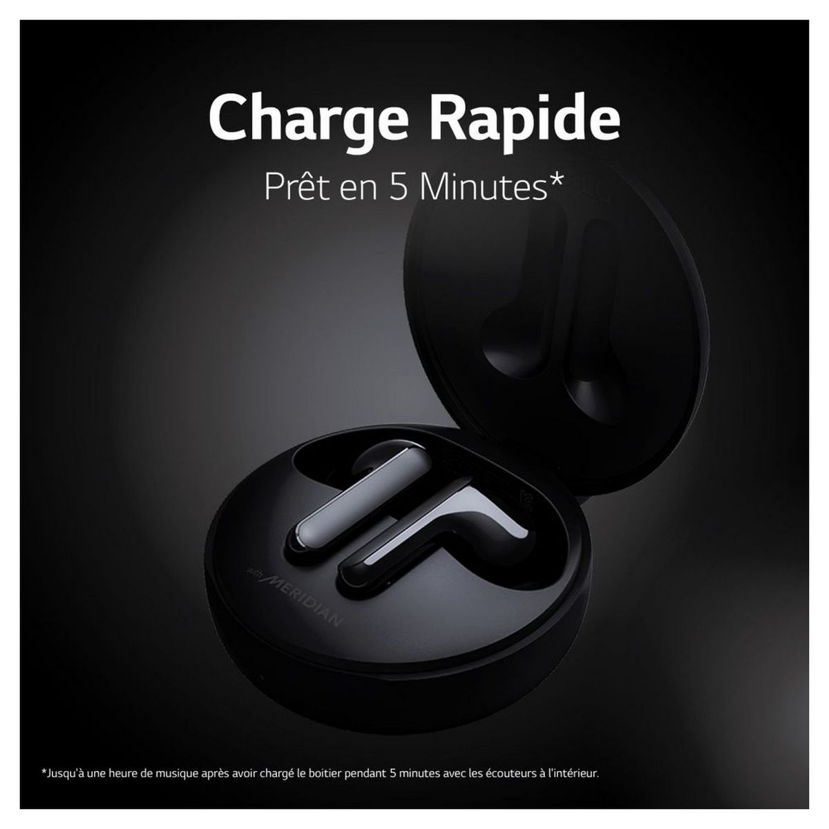 LG Écouteurs sans fil Bluetooth avec étui de charge - Noir - Tone Free with Meridian
