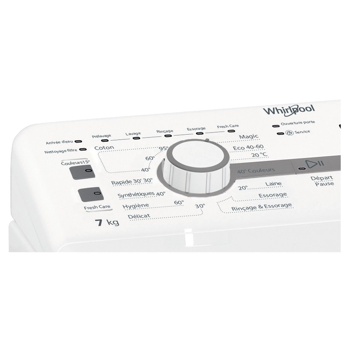 WHIRLPOOL Lave linge top TDLR7220SSFR/N, 7 kg, 1200 T/min