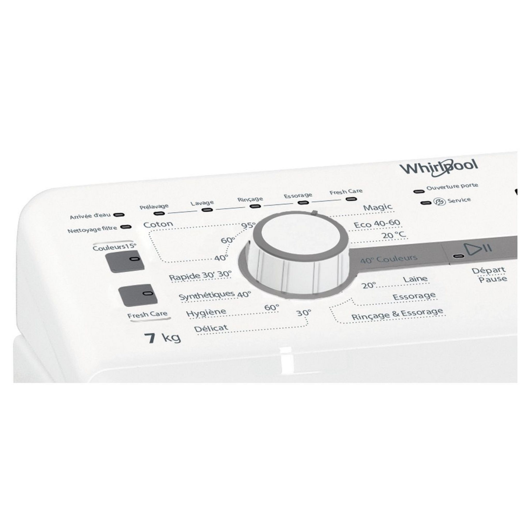 Voir la diapositive 2 : WHIRLPOOL Lave linge top TDLR7220SSFR/N, 7 kg, 1200 T/min