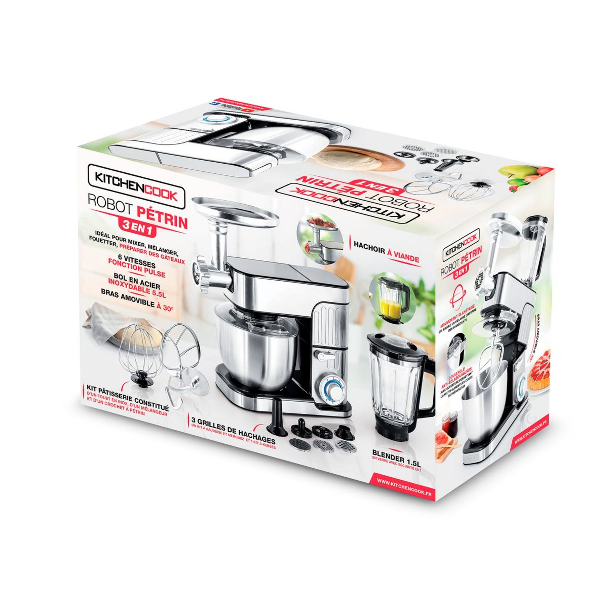 Voir la diapositive 19 : KITCHENCOOK Robot pâtissier multifonction 3 en 1 avec hachoir ANTARA - Inox