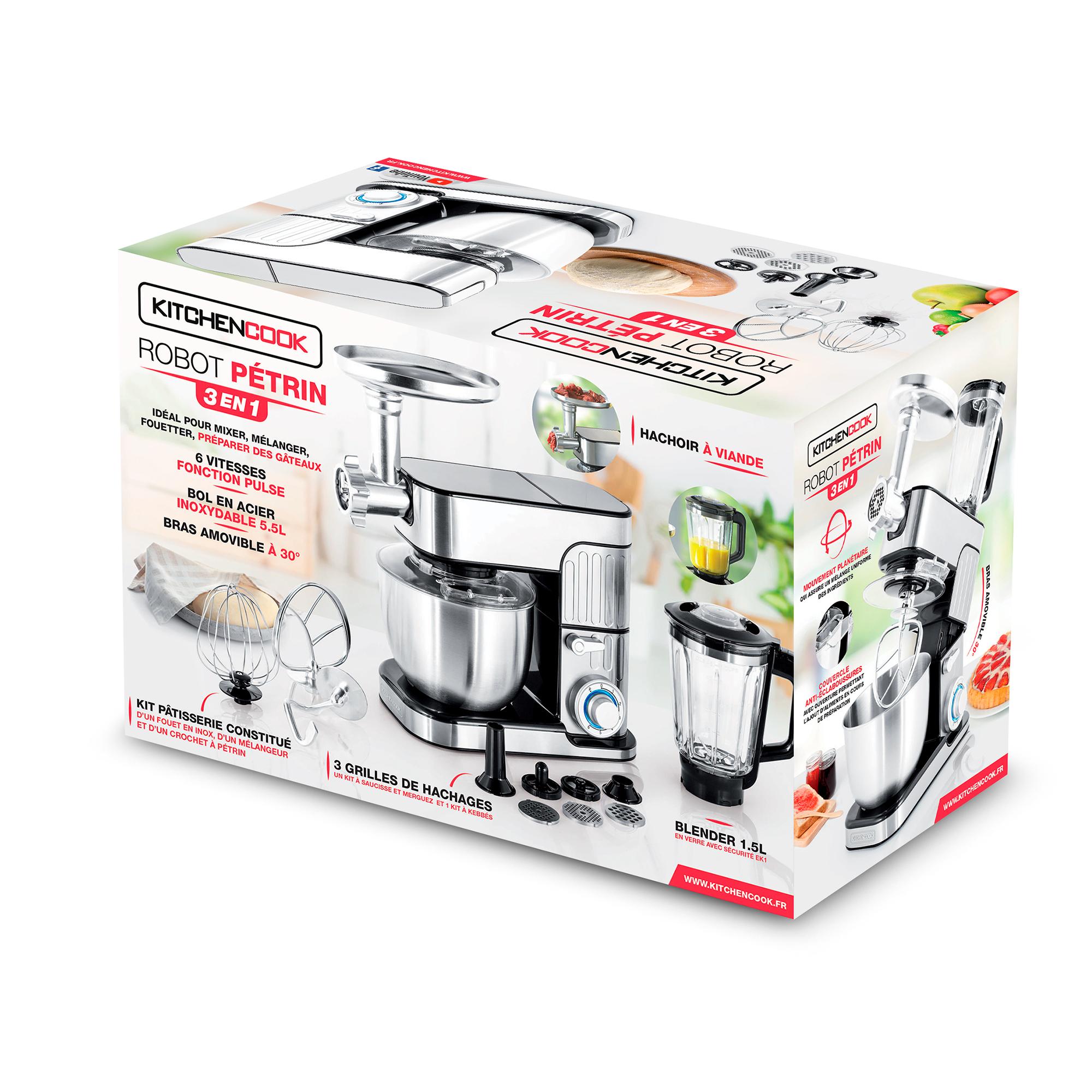 Voir la diapositive 8 : KITCHENCOOK Robot pâtissier multifonction 3 en 1 avec hachoir ANTARA - Inox