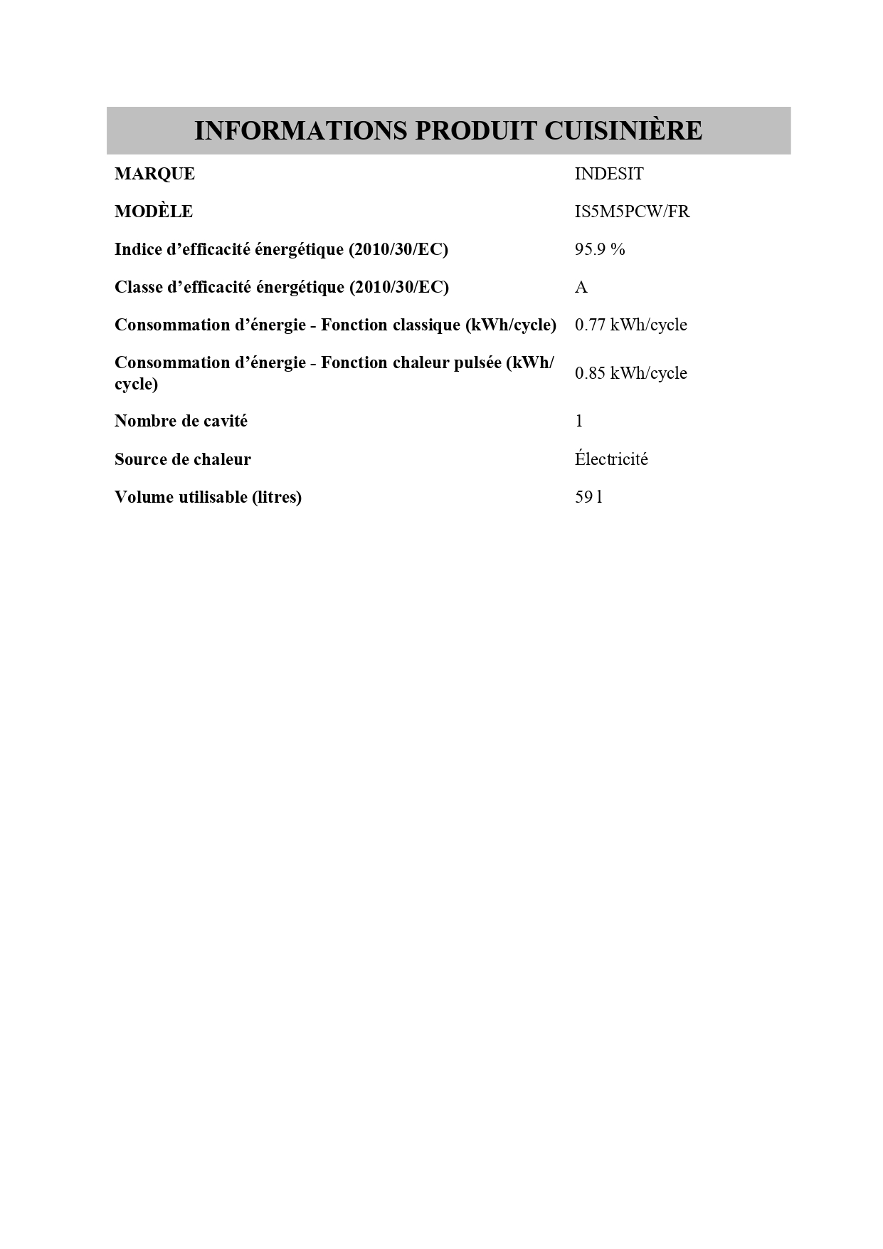 Voir la diapositive 4 : INDESIT Cuisinière mixte IS5M5PCW/F, 50 cm, 3 foyers à gaz, 1 électrique, Four multifonction, Nettoyage catalyse