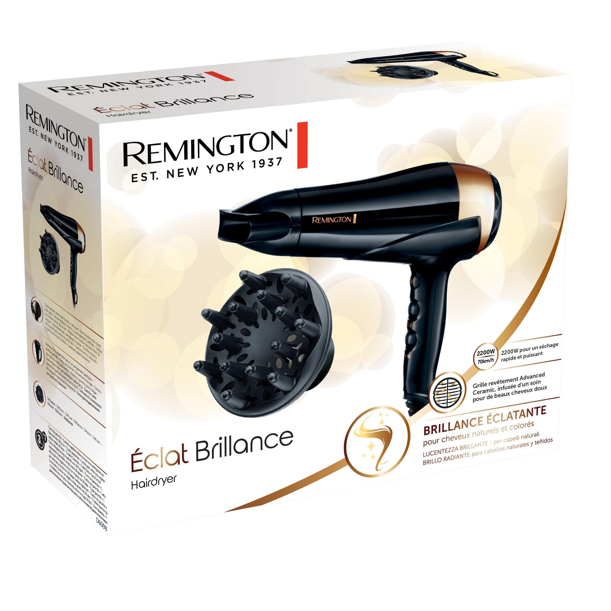 Voir la diapositive 2 : REMINGTON Sèche cheveux ionique avec diffuseur D6098 - Noir