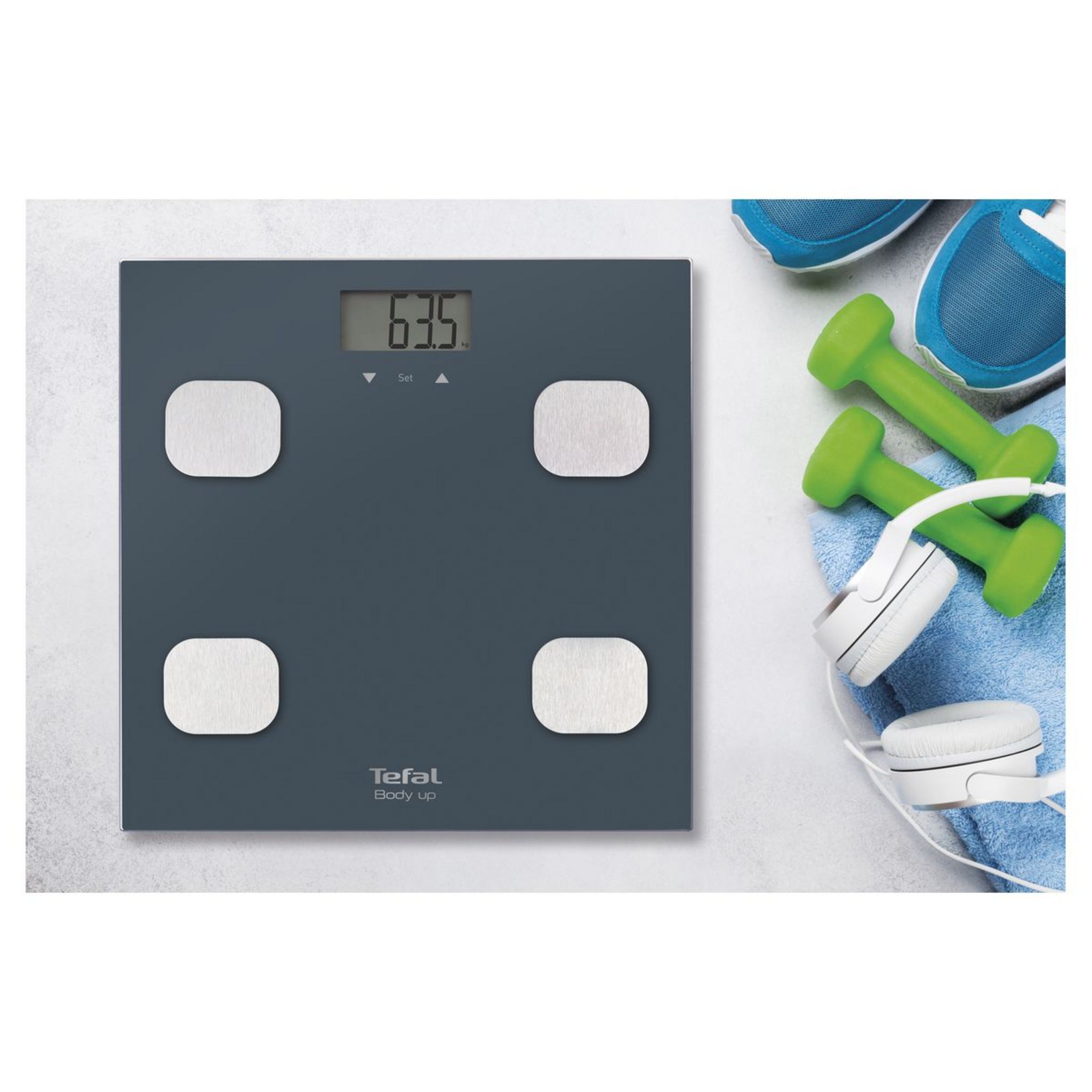 Voir la diapositive 2 : TEFAL Pèse personne impédancemètre BM2520V0 - Gris bleu