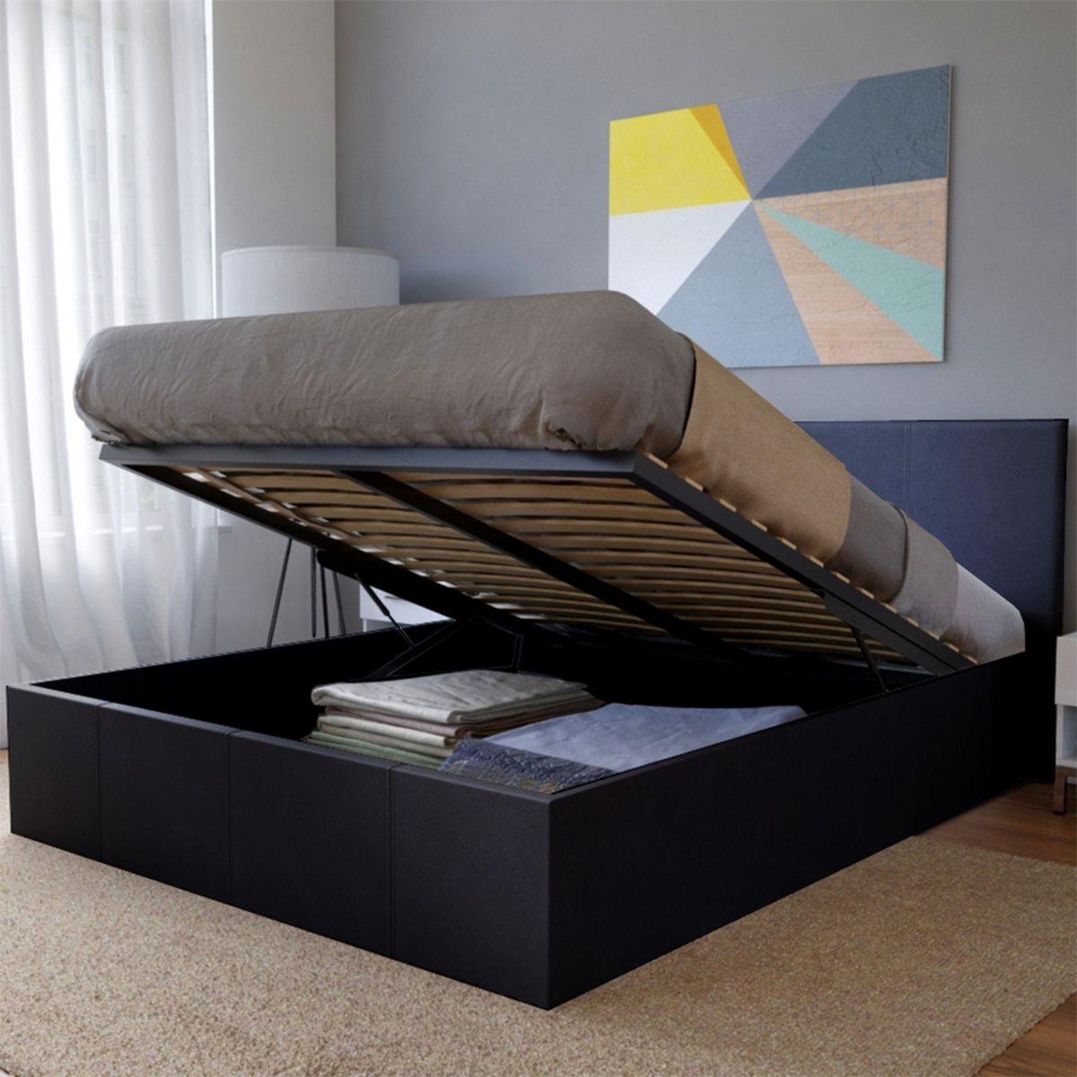 Lit coffre 140 x 190 cm avec tête de lit et sommier COSTA