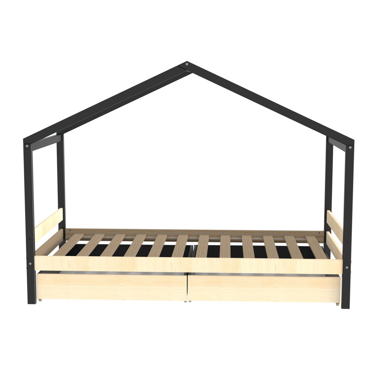 Lit cabane enfant 90 x 190 cm + 2 tiroirs + sommier WOOD