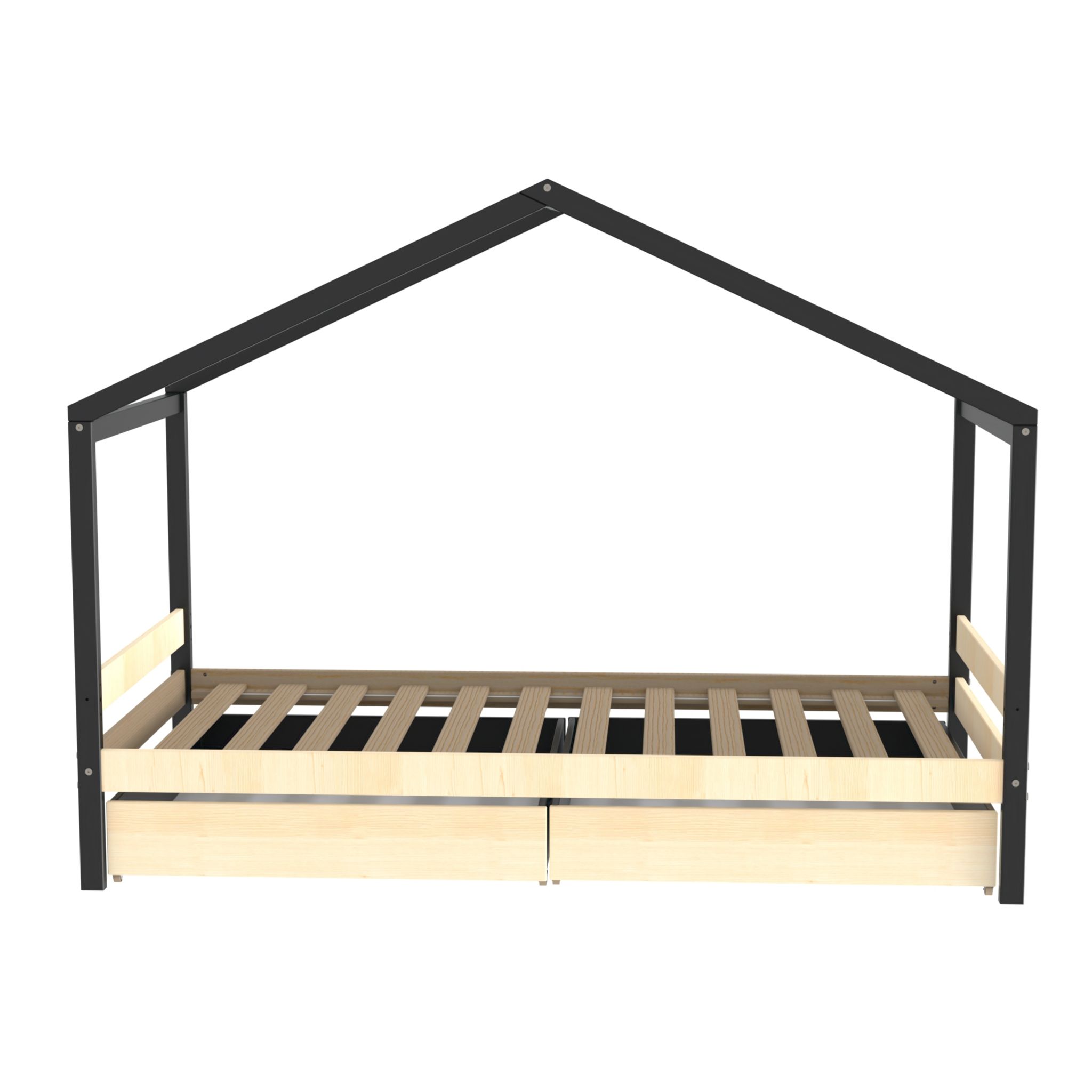 Voir la diapositive 3 : Lit cabane enfant 90 x 190 cm + 2 tiroirs + sommier WOOD