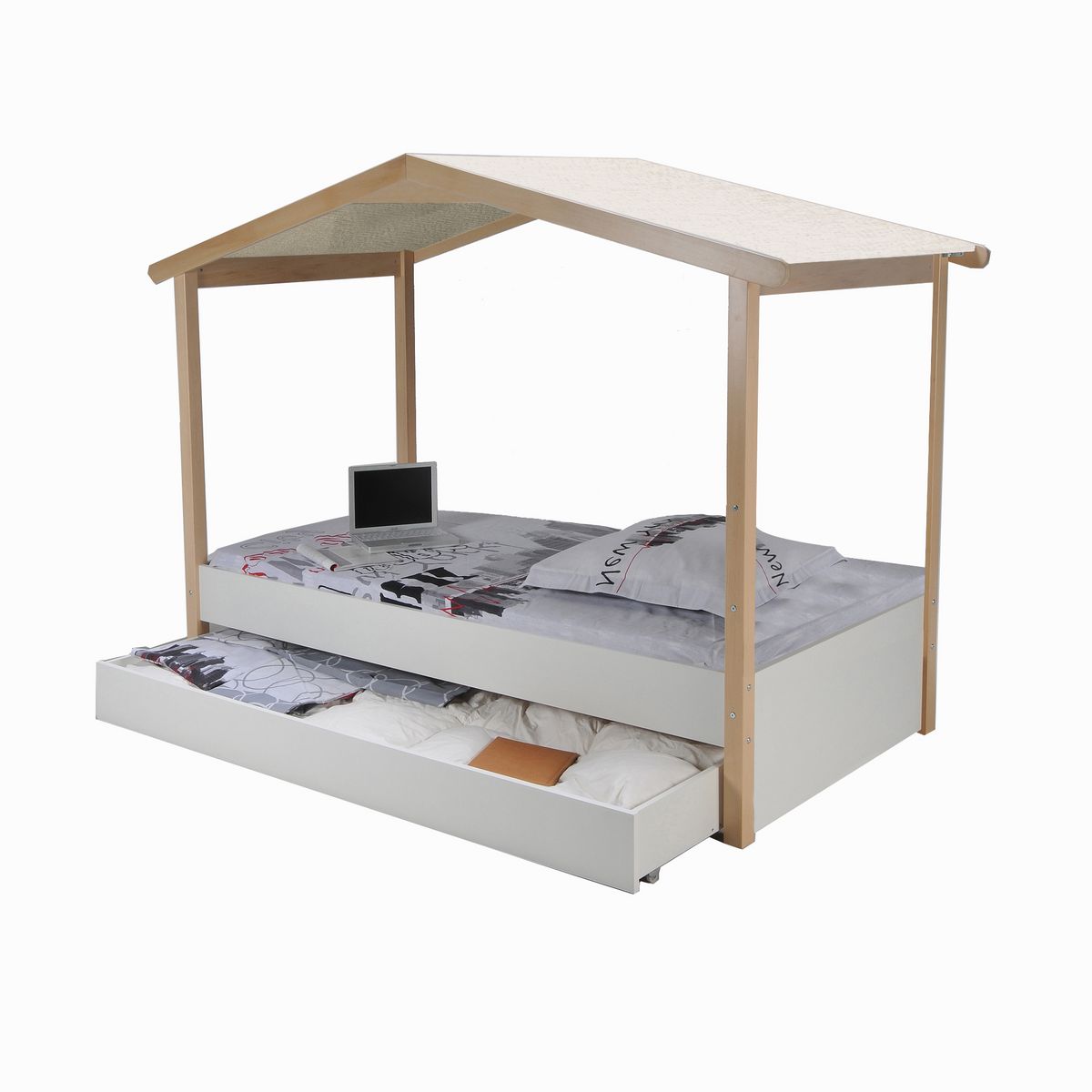 Lit cabane enfant 90 x 190 cm avec tiroir de rangement + sommier ESTELLE