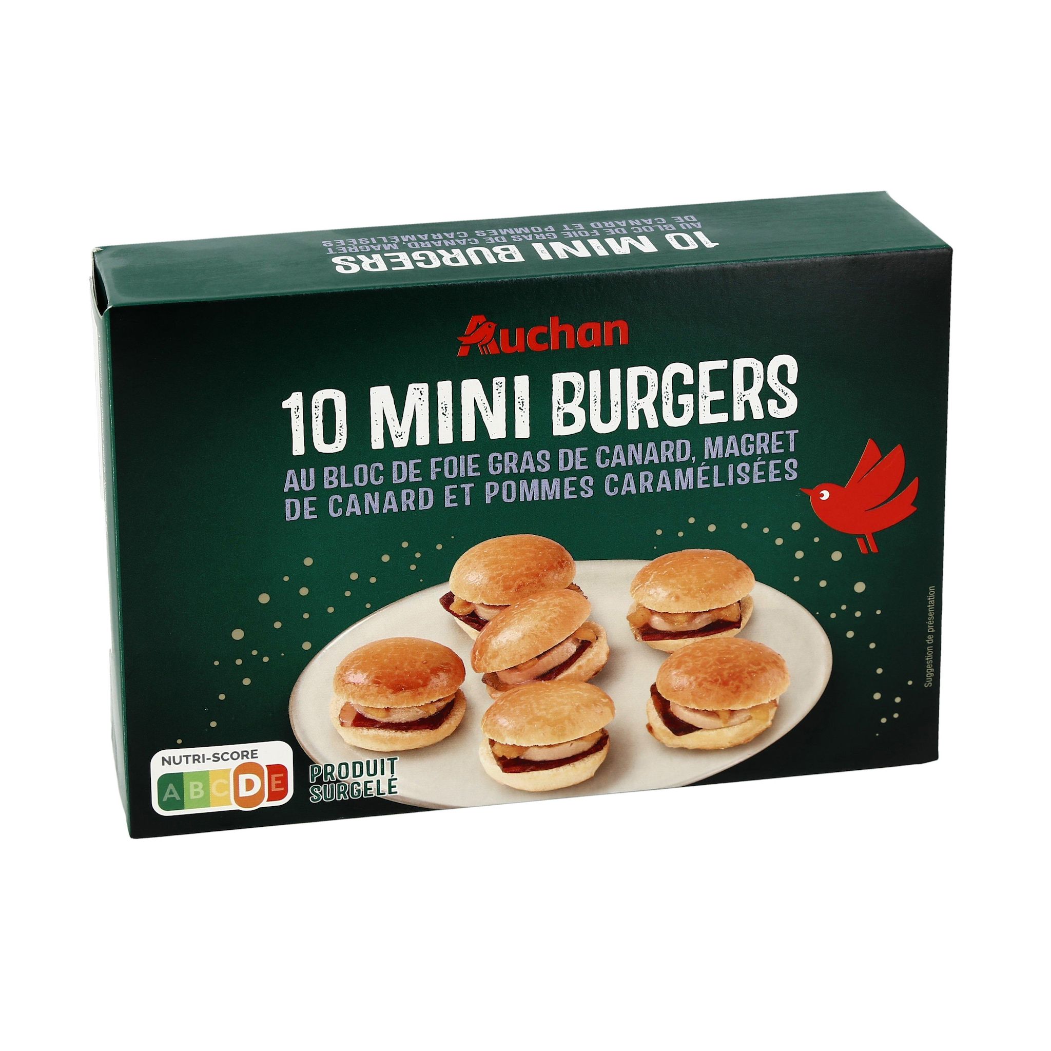 Voir la diapositive 3 : AUCHAN Mini-burgers au foie gras et magret de canard pommes caramélisées 10 pièces 130g