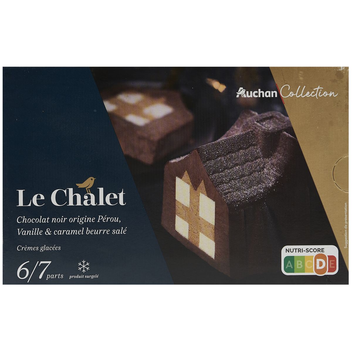 AUCHAN COLLECTION Bûche glacée Le Chalet chocolat noir vanille caramel beurre salé 7 parts 460g