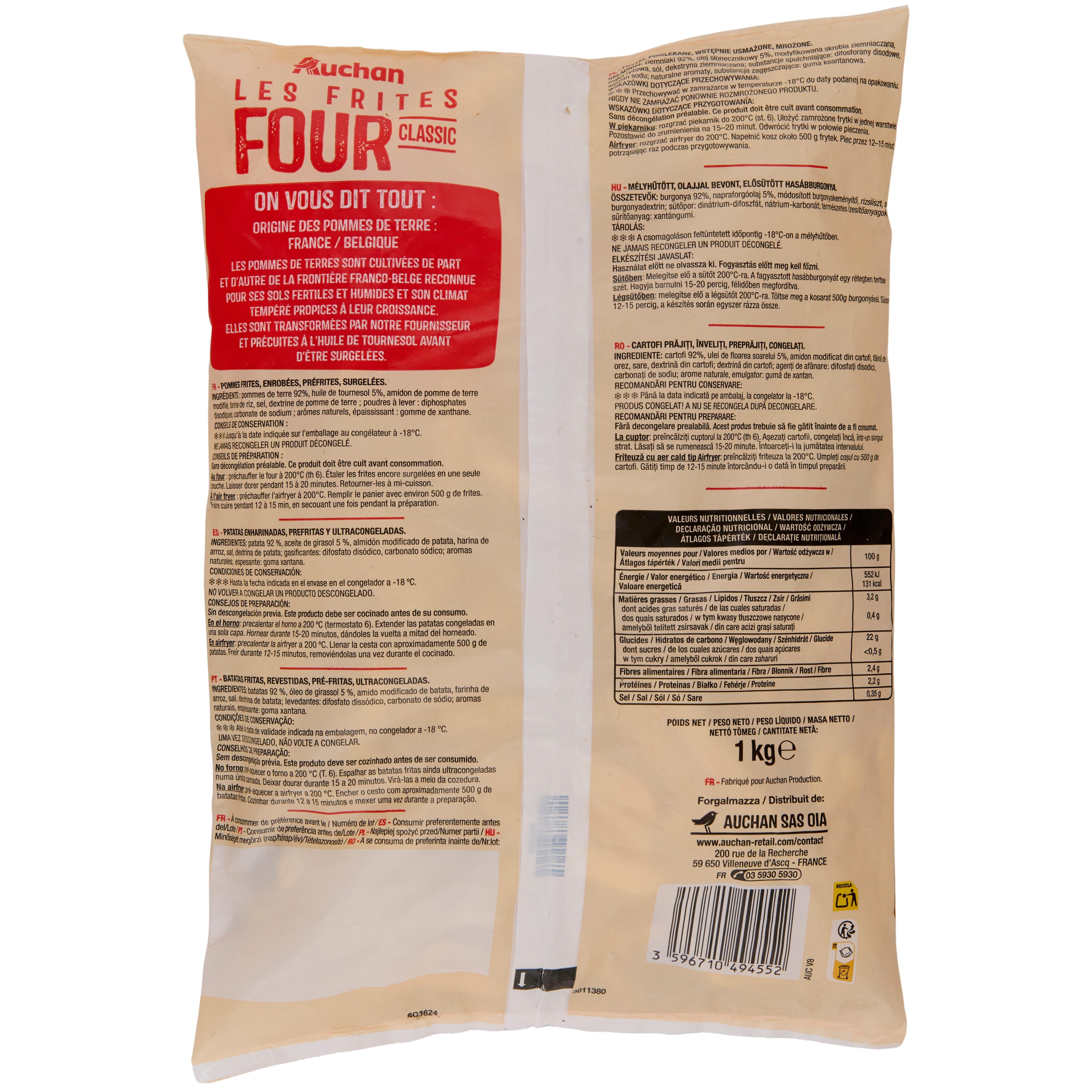 Voir la diapositive 2 : AUCHAN Frites au four classique 1kg