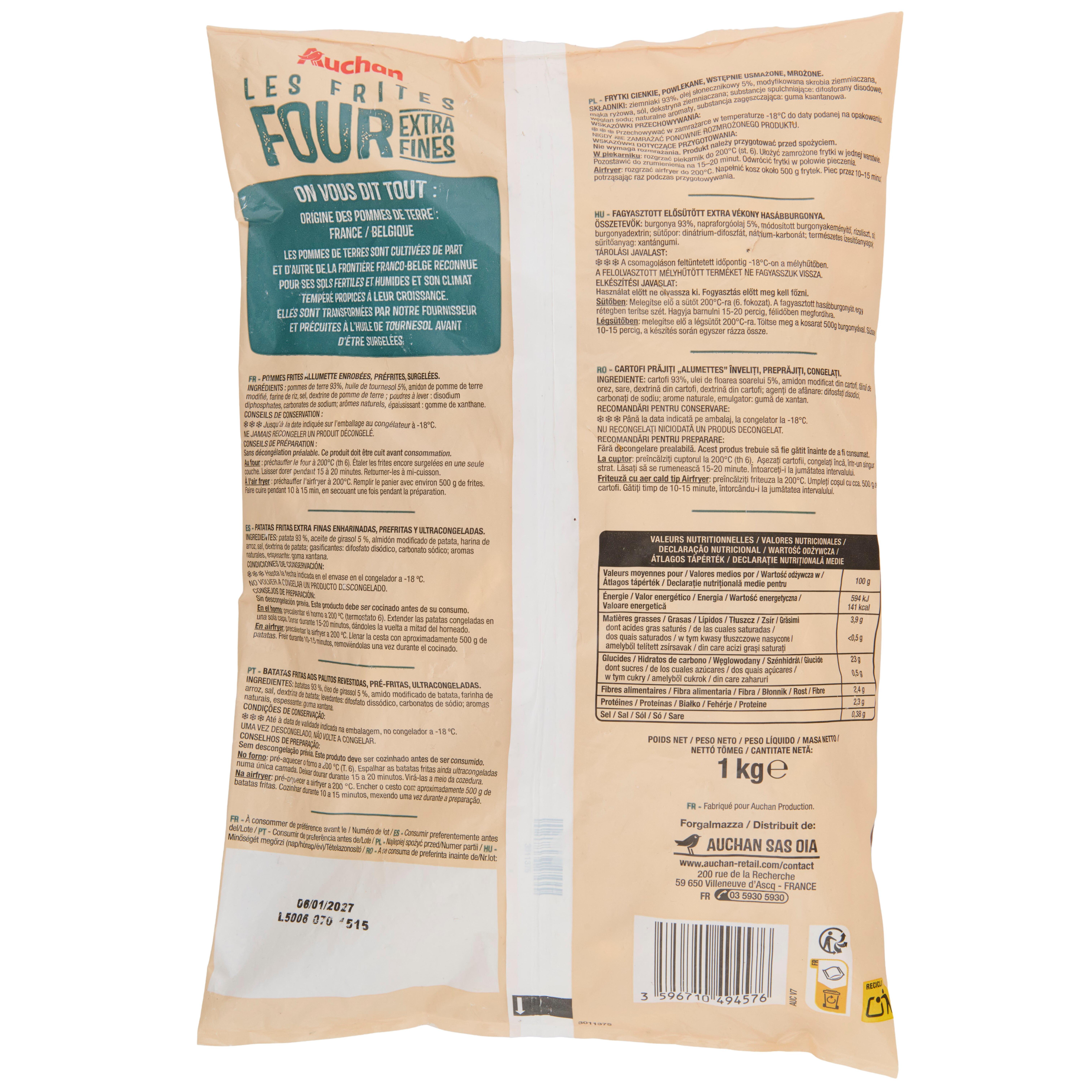 Voir la diapositive 3 : AUCHAN Frites au four extra fines 1kg