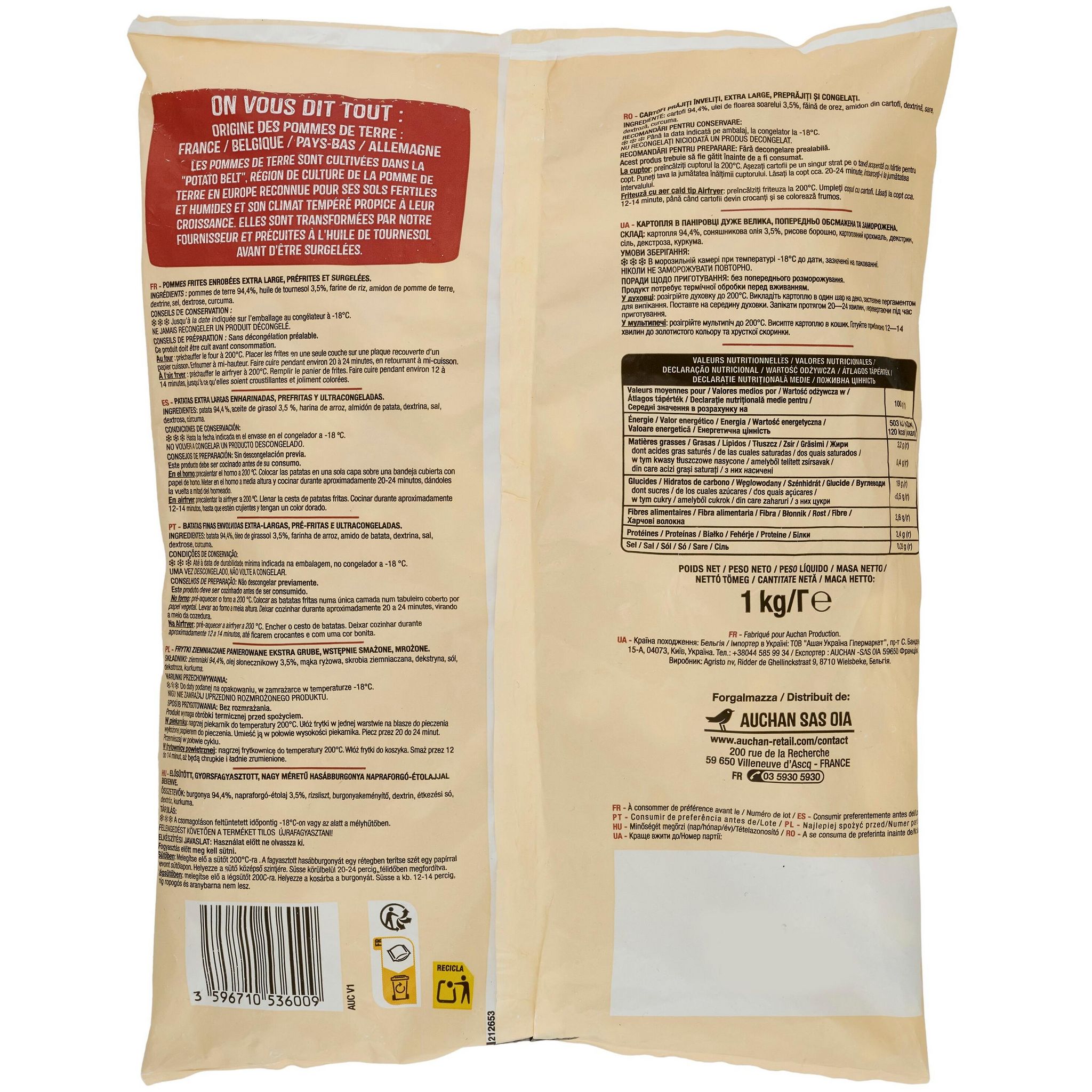 Voir la diapositive 4 : AUCHAN Frites au four extra larges 1kg
