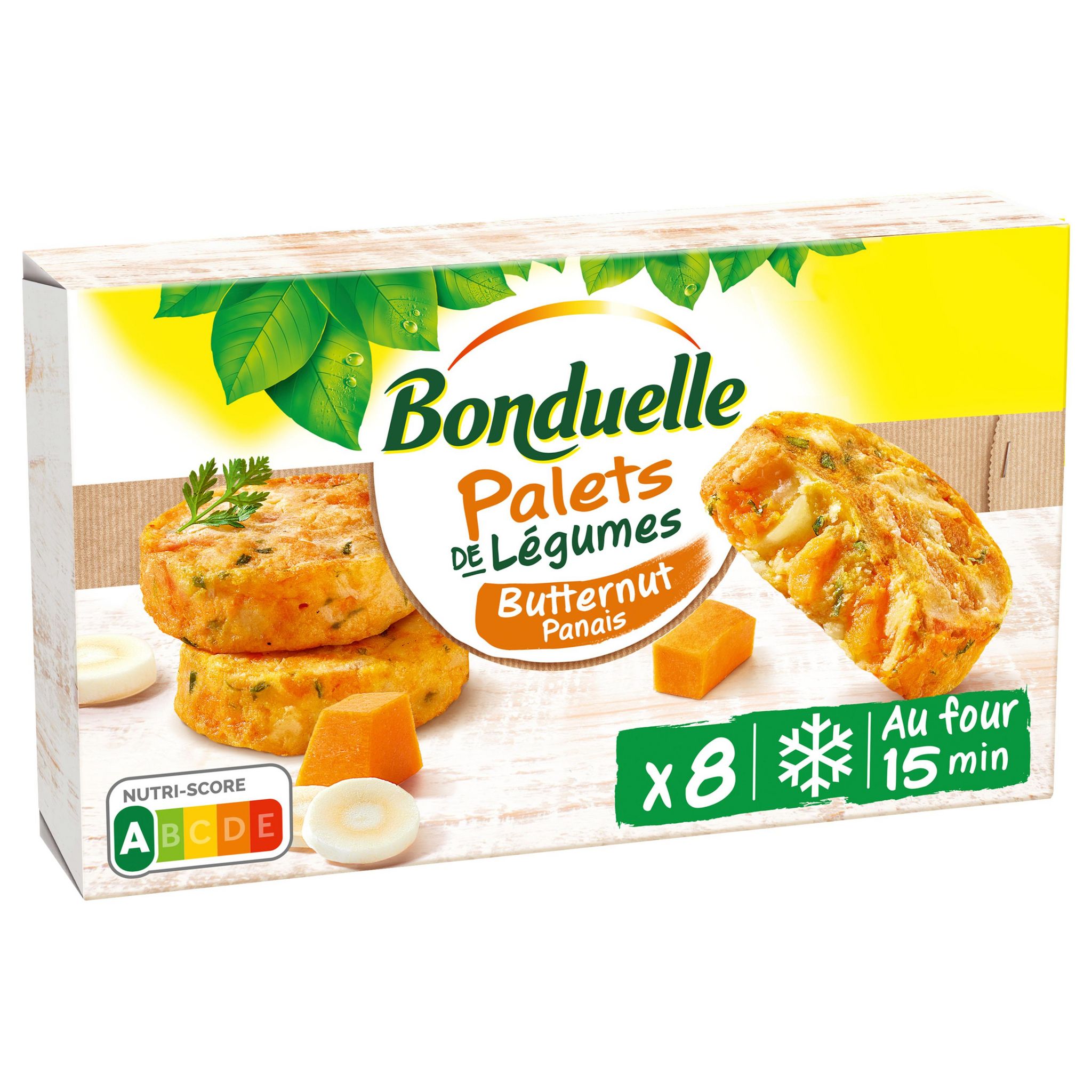 Voir la diapositive 2 : BONDUELLE Palets de légumes butternut et panais 8 pièces 380g