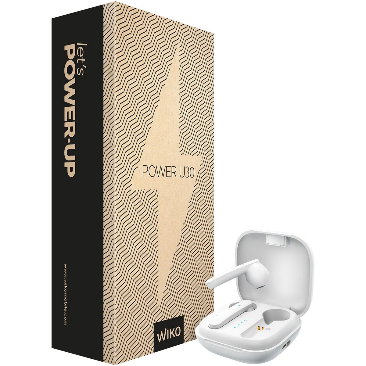 WIKO Smartphone Power U30  4G  128 Go  6.82 pouces  Bleu + Ecouteurs WiBuds Pocket blancs