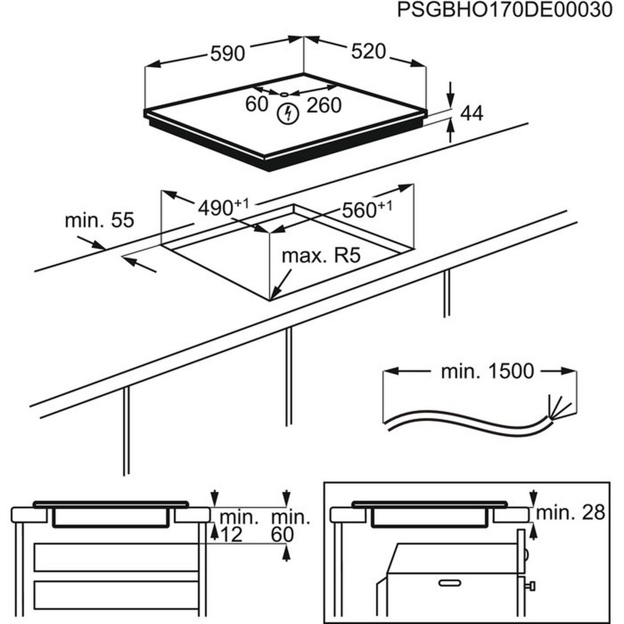 Voir la diapositive 6 : ELECTROLUX Table de cuisson induction encastrable EIV63343, 56 cm, 3 foyers