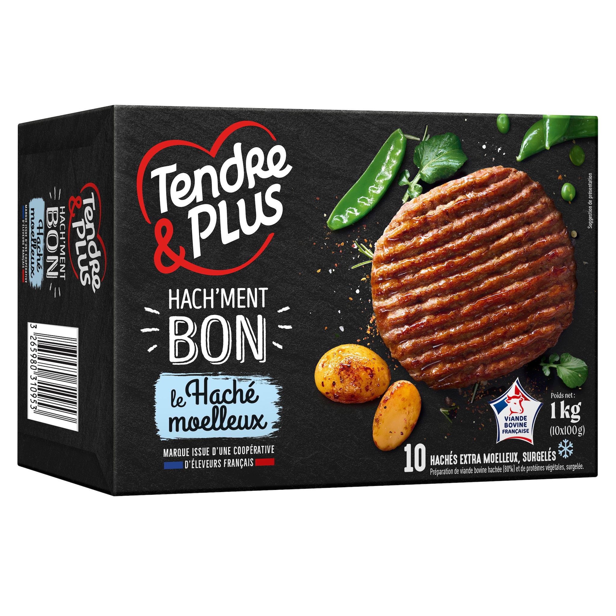 TENDRE & PLUS Steak haché extra tendre 10 pièces 1kg