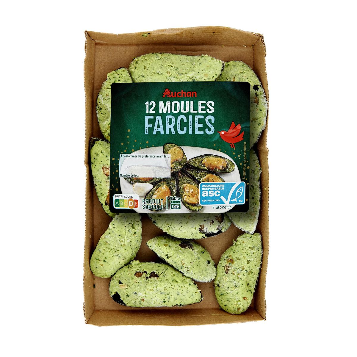 AUCHAN Moules farcies au beurre persillées à l'ail  12 pièces 125g