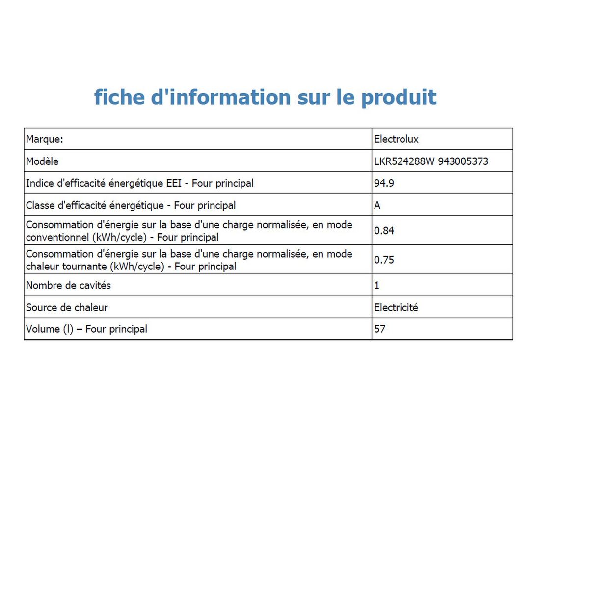 ELECTROLUX Cuisinière mixte KR524288W, 50 cm, 4 foyers vitrocéramique, Four multifonction