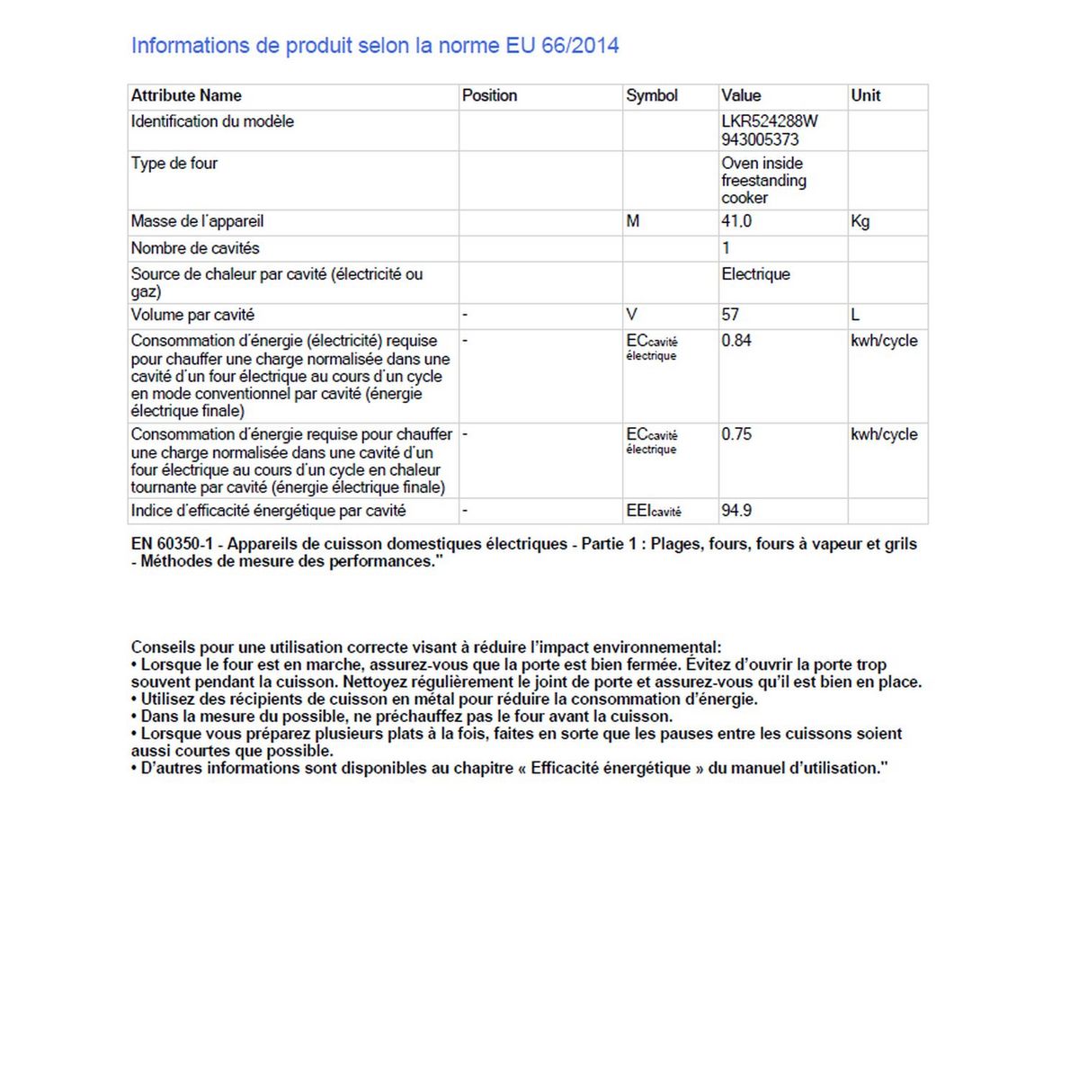 ELECTROLUX Cuisinière mixte KR524288W, 50 cm, 4 foyers vitrocéramique, Four multifonction