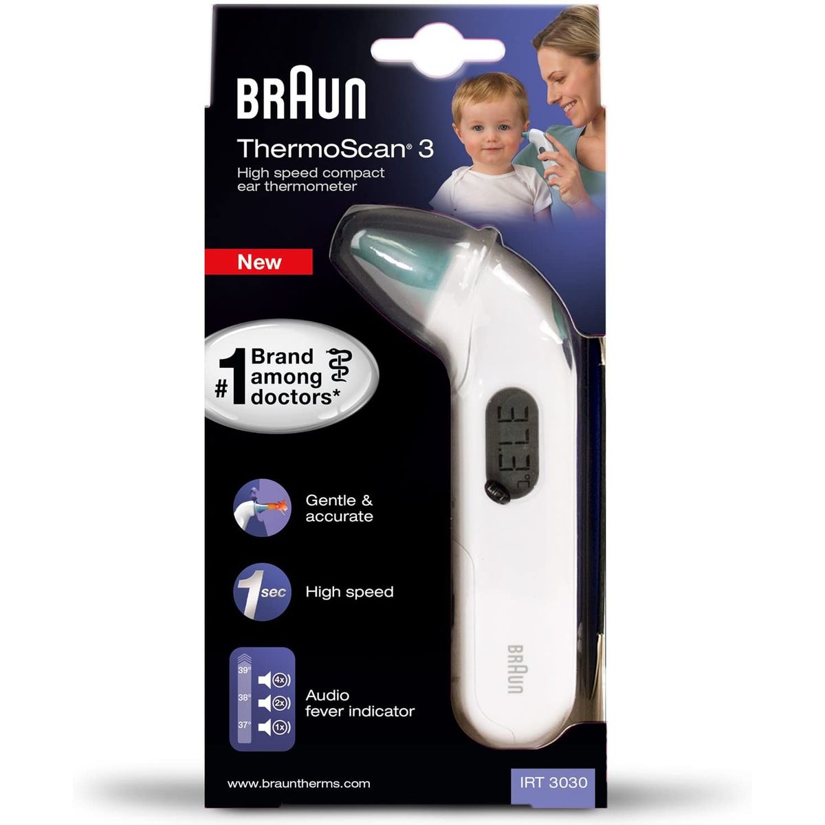 Voir la diapositive 3 : BRAUN Thermomètre auriculaire IRT3030 - Blanc