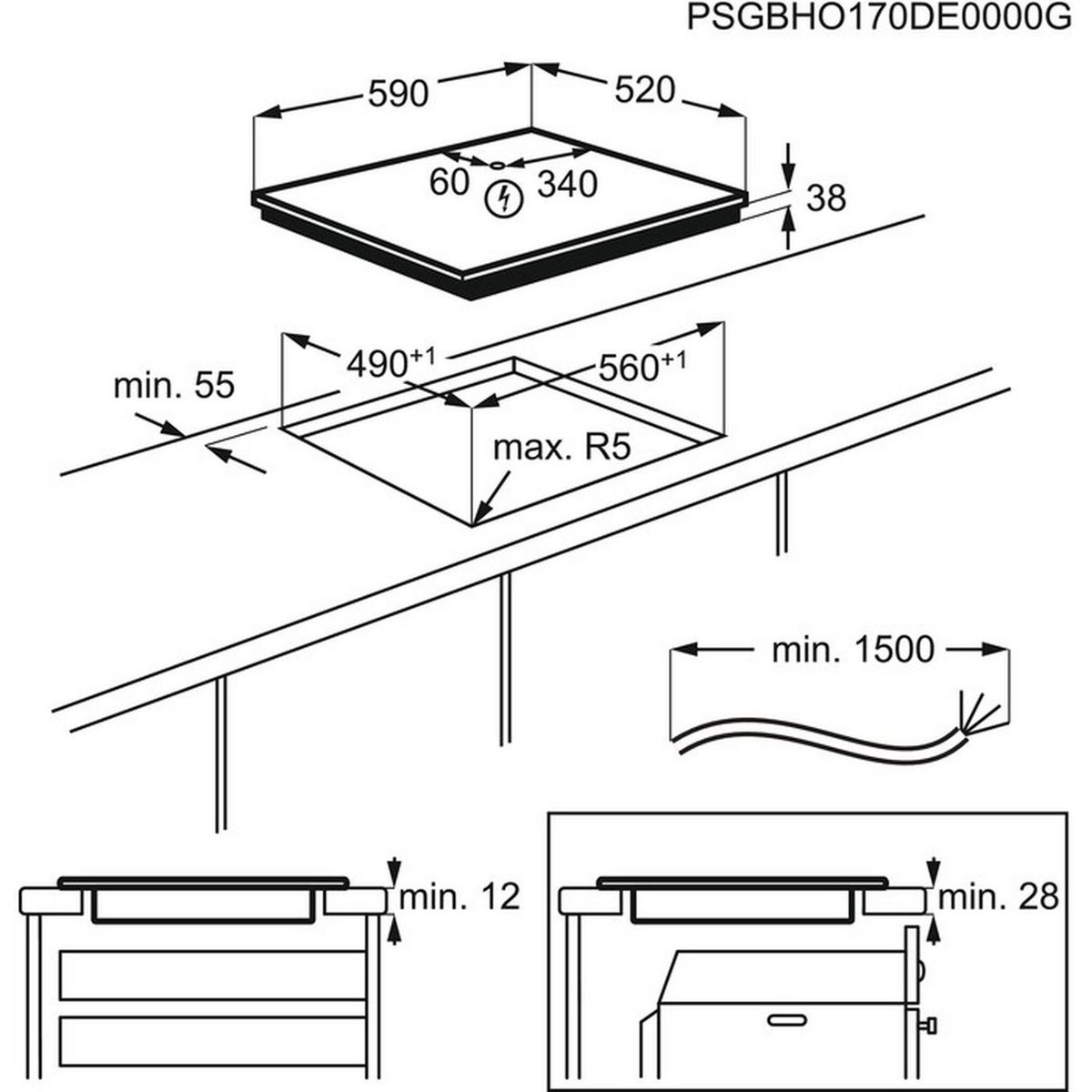 ELECTROLUX Table de cuisson vitrocéramique encastrable EHF6547FOK, 56 cm, 4 foyers