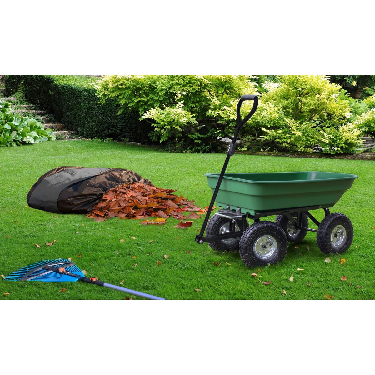 Chariot de jardin benne inclinable 52L + sac 250L