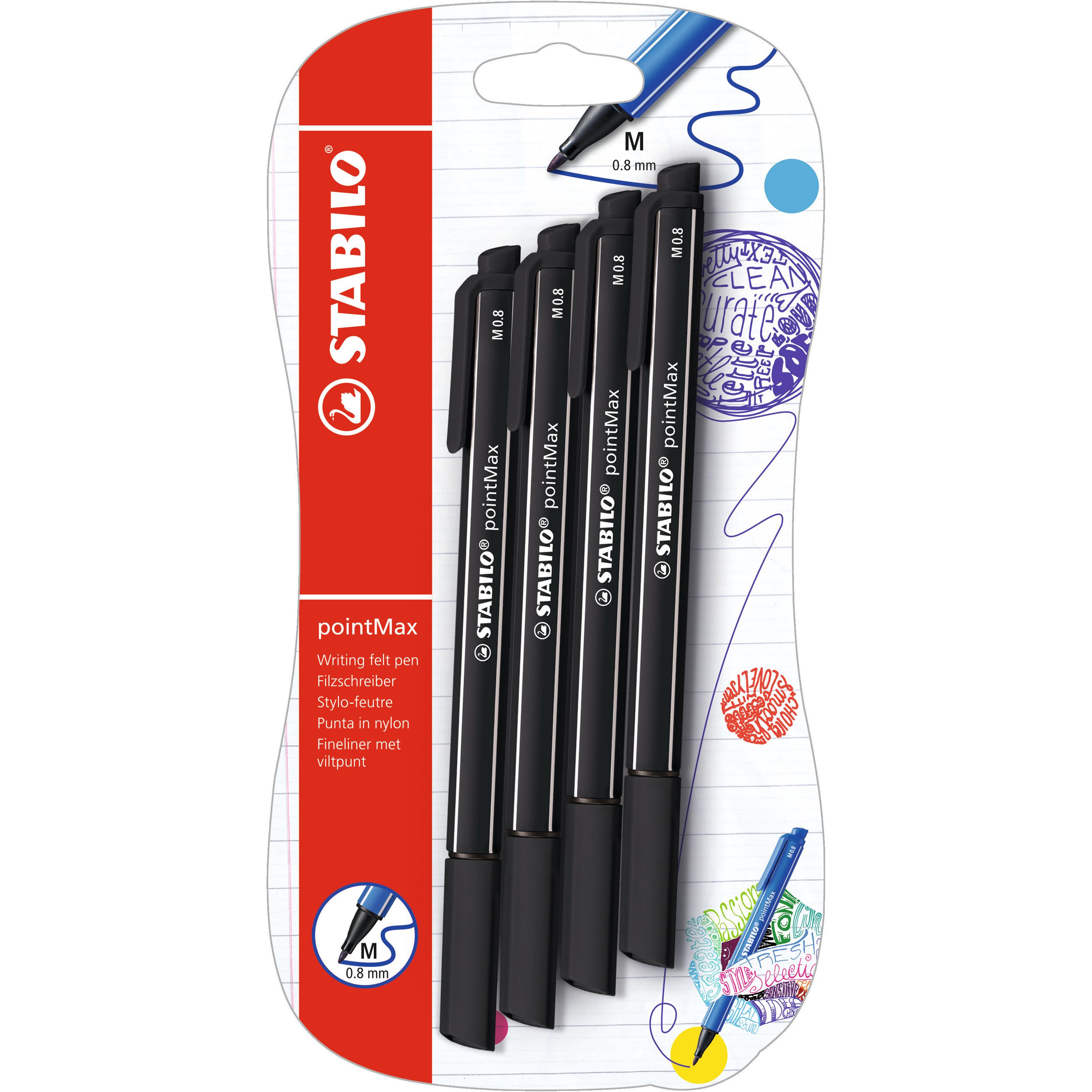 STABILO Stylos x4 Feutres PointeMax Trace 0.8mm - Noir
