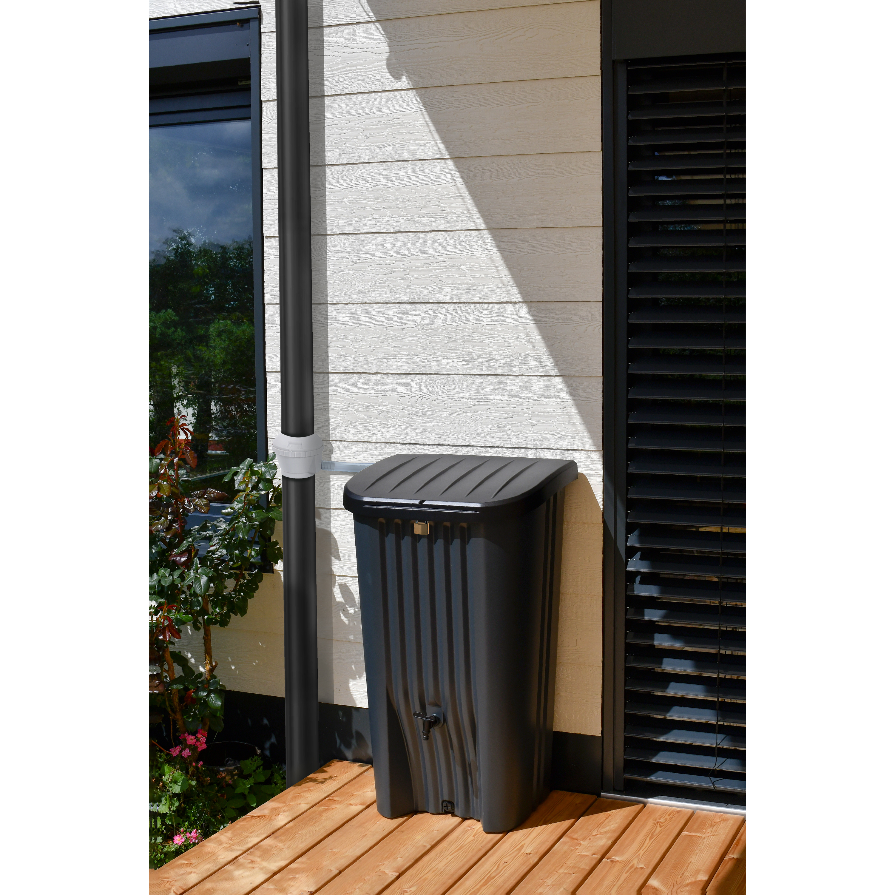 Voir la diapositive 6 : EDA PLASTIQUES Récupérateur d'eau Anthracite - 150L - RECUP DECO
