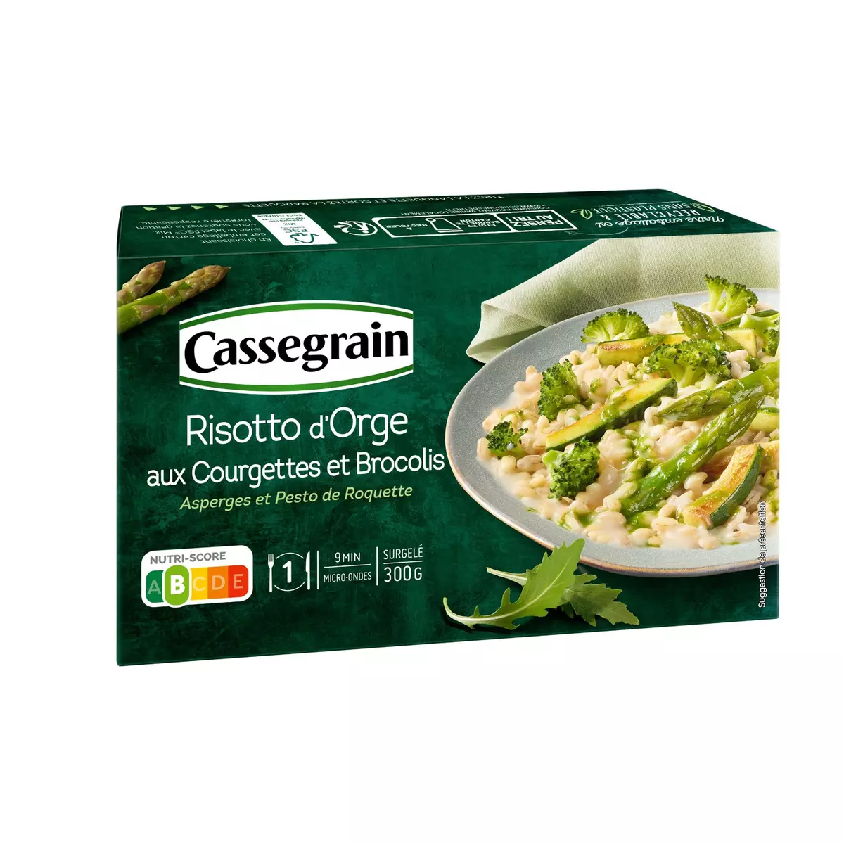 CASSEGRAIN Risotto d'orge aux courgettes et brocolis asperges et pesto de roquette 1 portion 300g