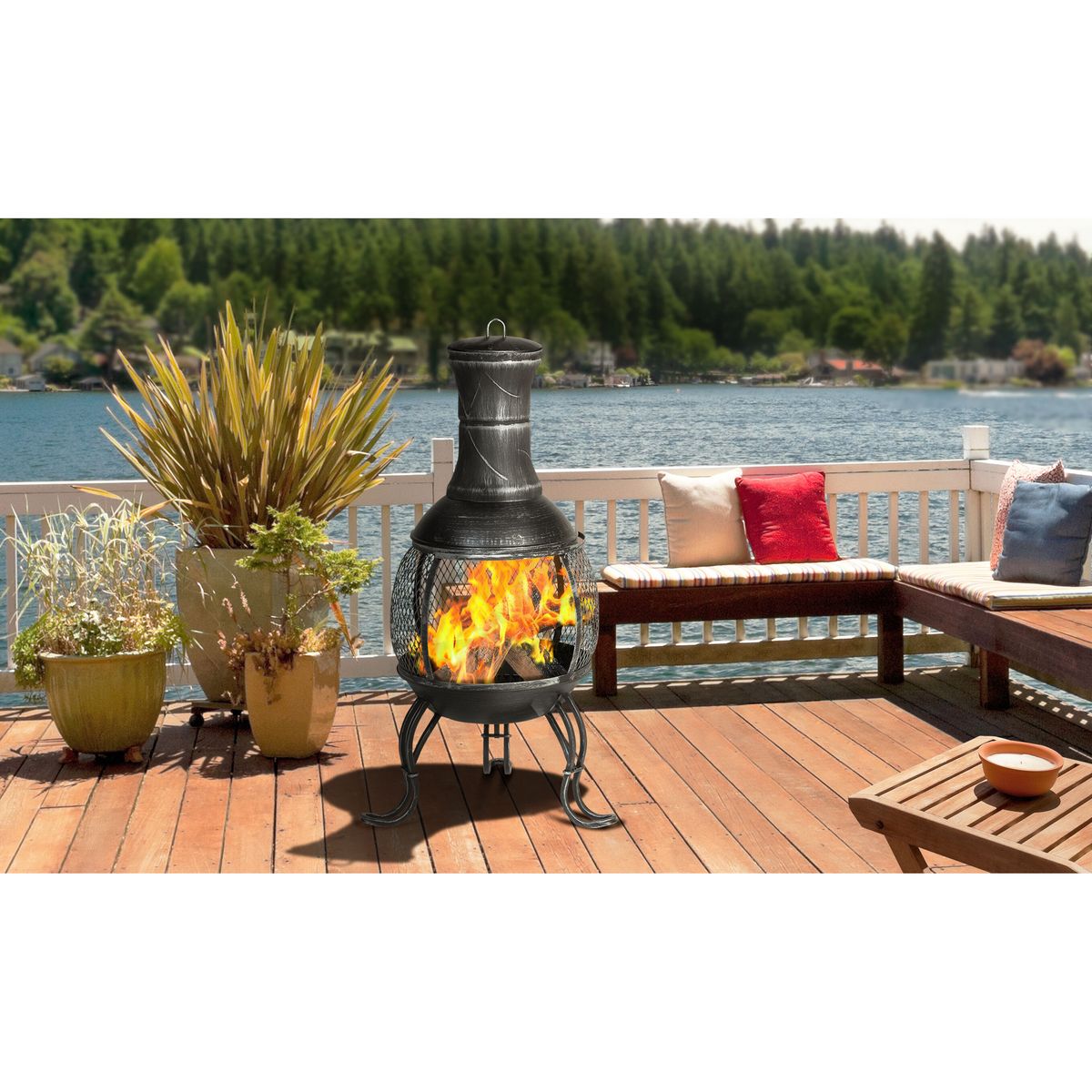 Braséro extérieur - Acier - 39x39x87cm - MEXICAIN