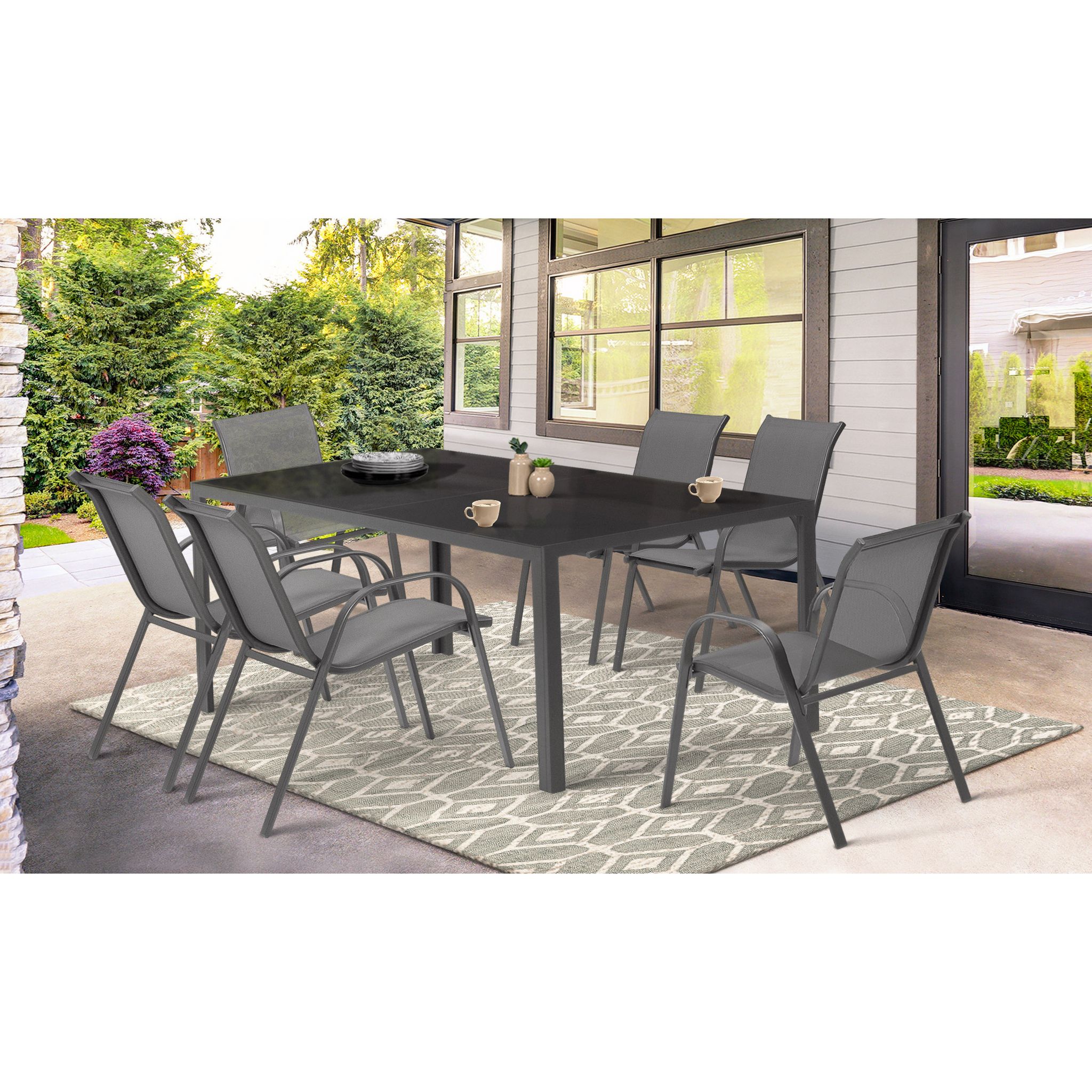 Voir la diapositive 2 : INKAZEN Salon de jardin - 6 places - Acier - Gris