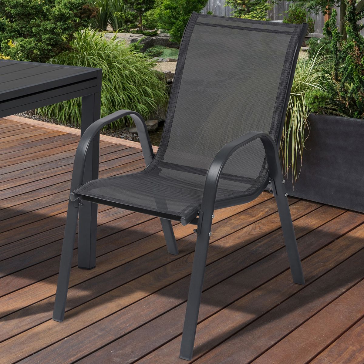 Lot de 6 chaises de jardin empilable en acier et textilène - Gris anthracite