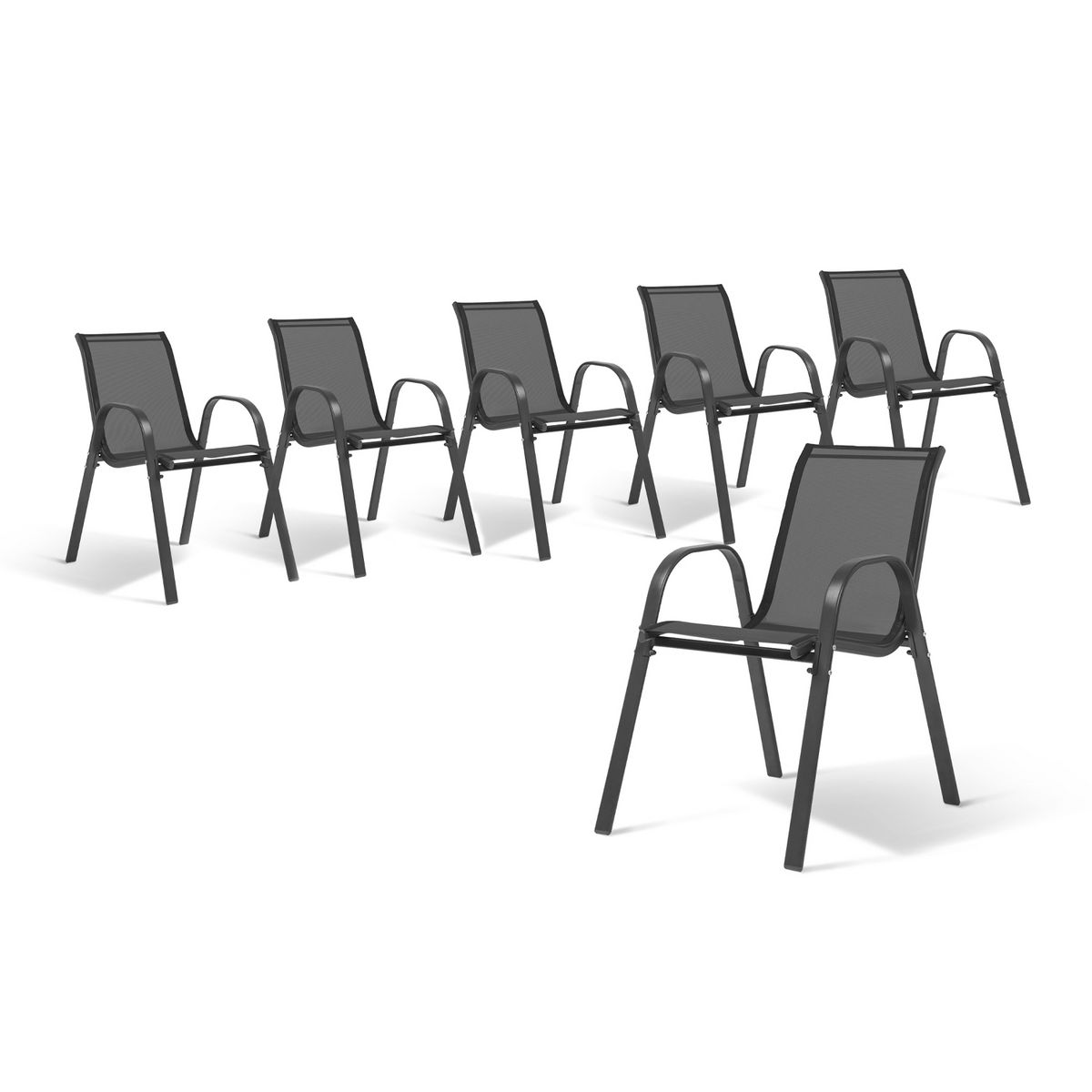 Lot de 6 chaises de jardin empilable en acier et textilène - Gris anthracite
