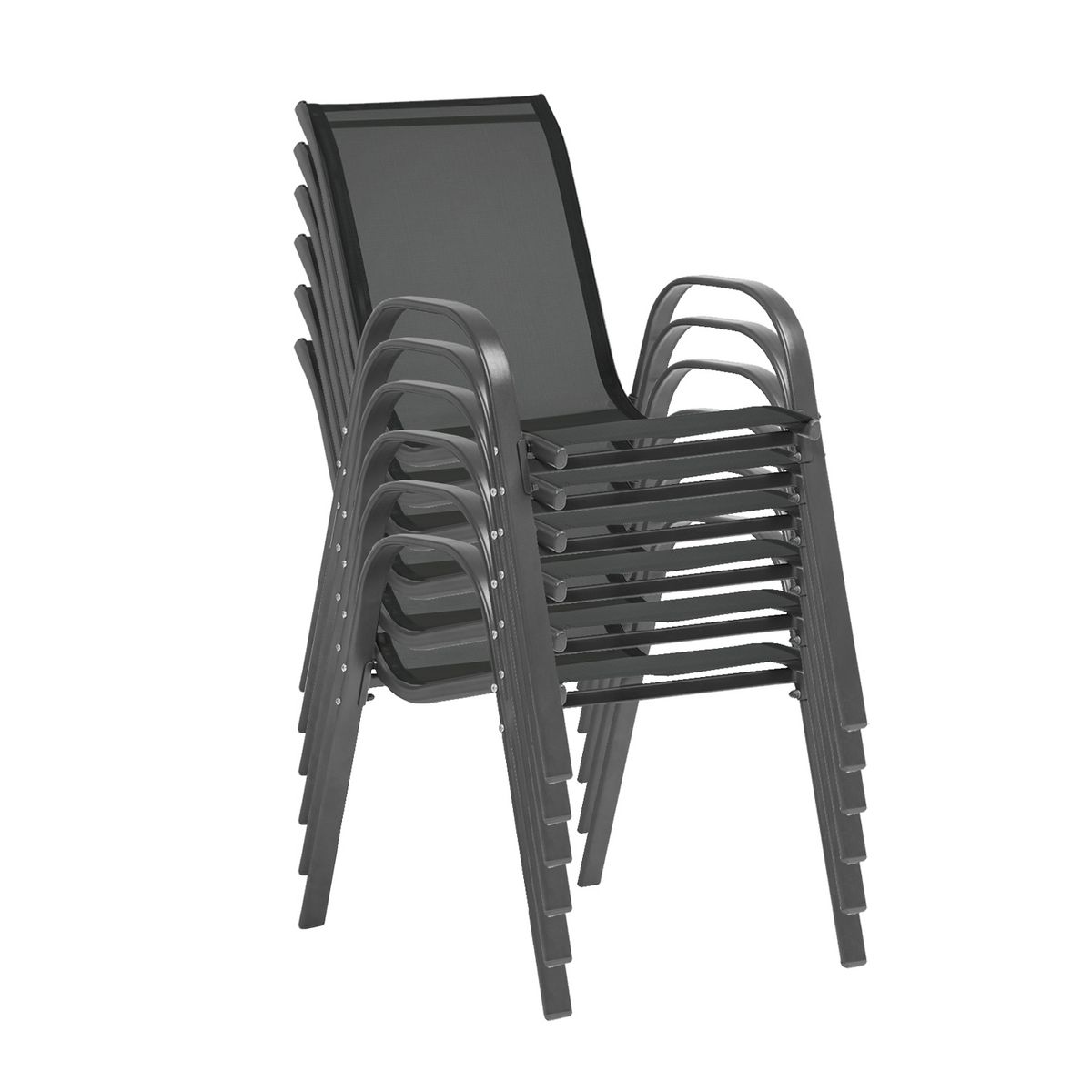 Lot de 6 chaises de jardin empilable en acier et textilène - Gris anthracite