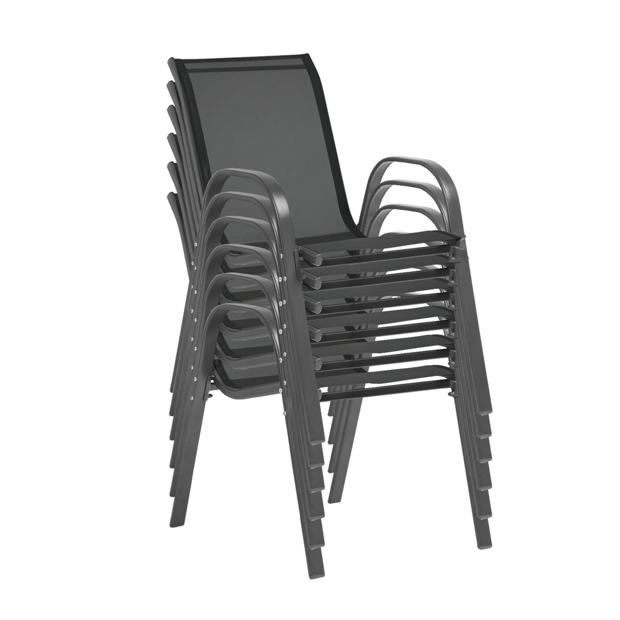 Voir la diapositive 4 : Lot de 6 chaises de jardin empilable en acier et textilène - Gris anthracite