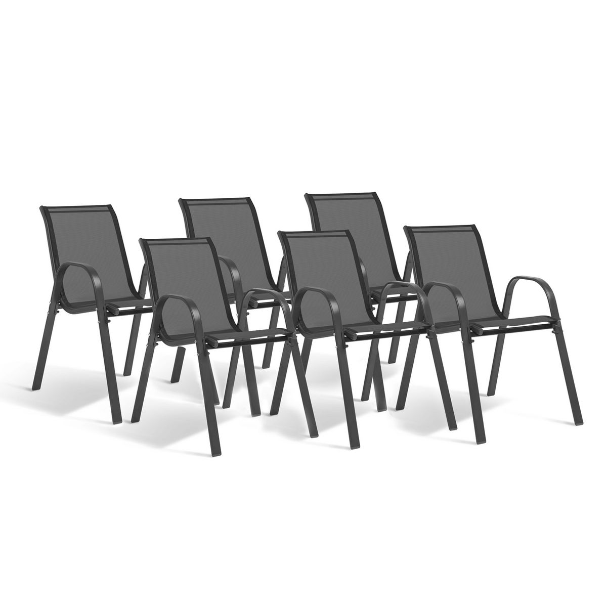 Lot de 6 chaises de jardin empilable en acier et textilène - Gris anthracite