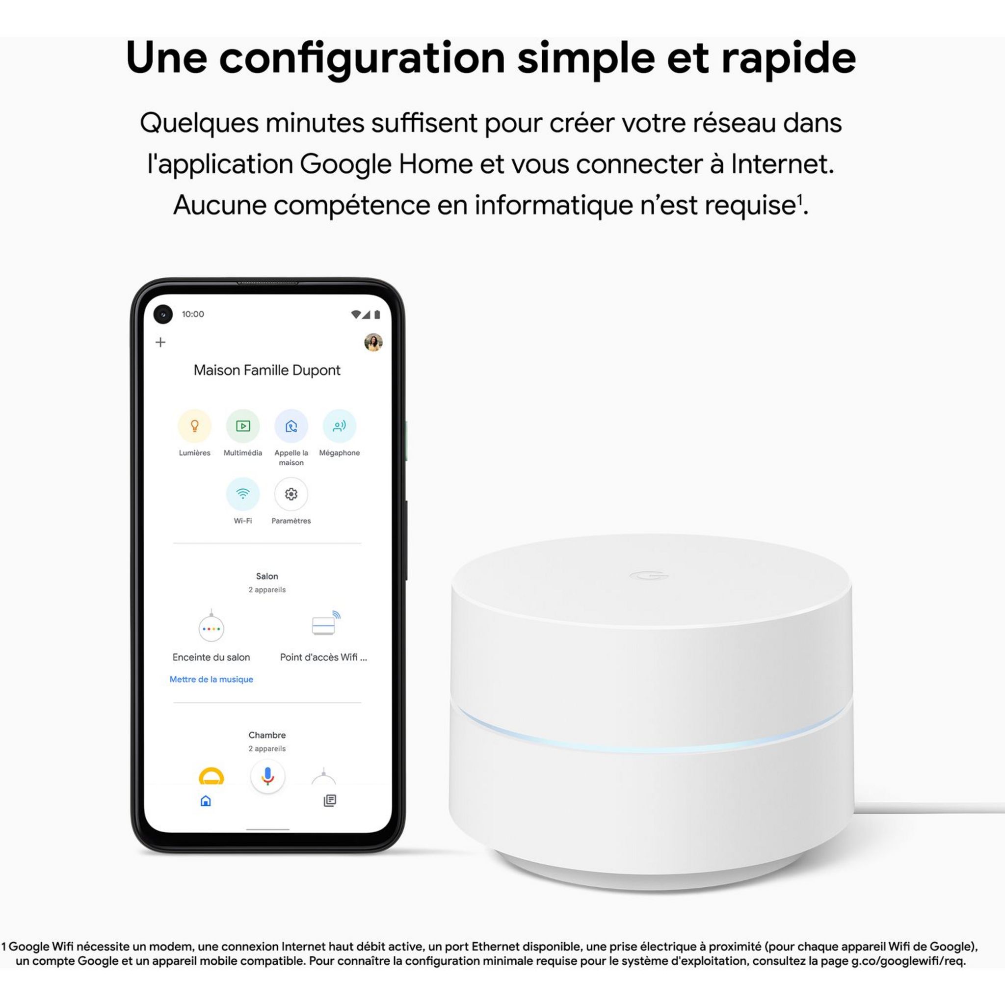 Voir la diapositive 2 : GOOGLE Répéteur Mesh Wifi Routeur - Pack 1 - Blanc