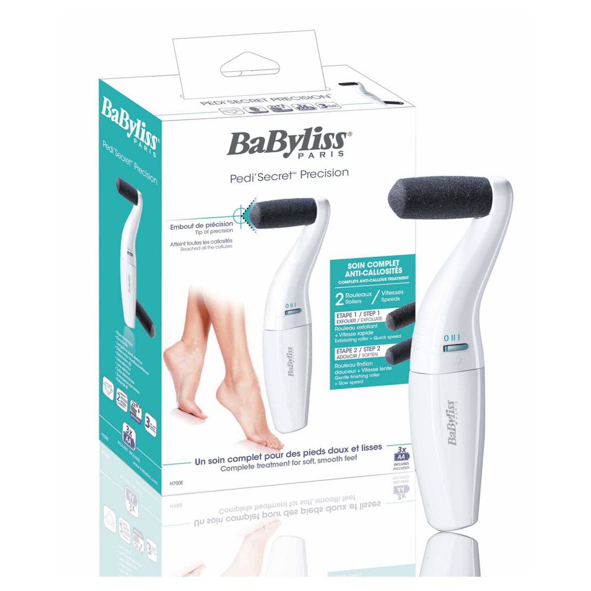 Voir la diapositive 2 : BABYLISS Rape à pied électrique H700-E - Blanc
