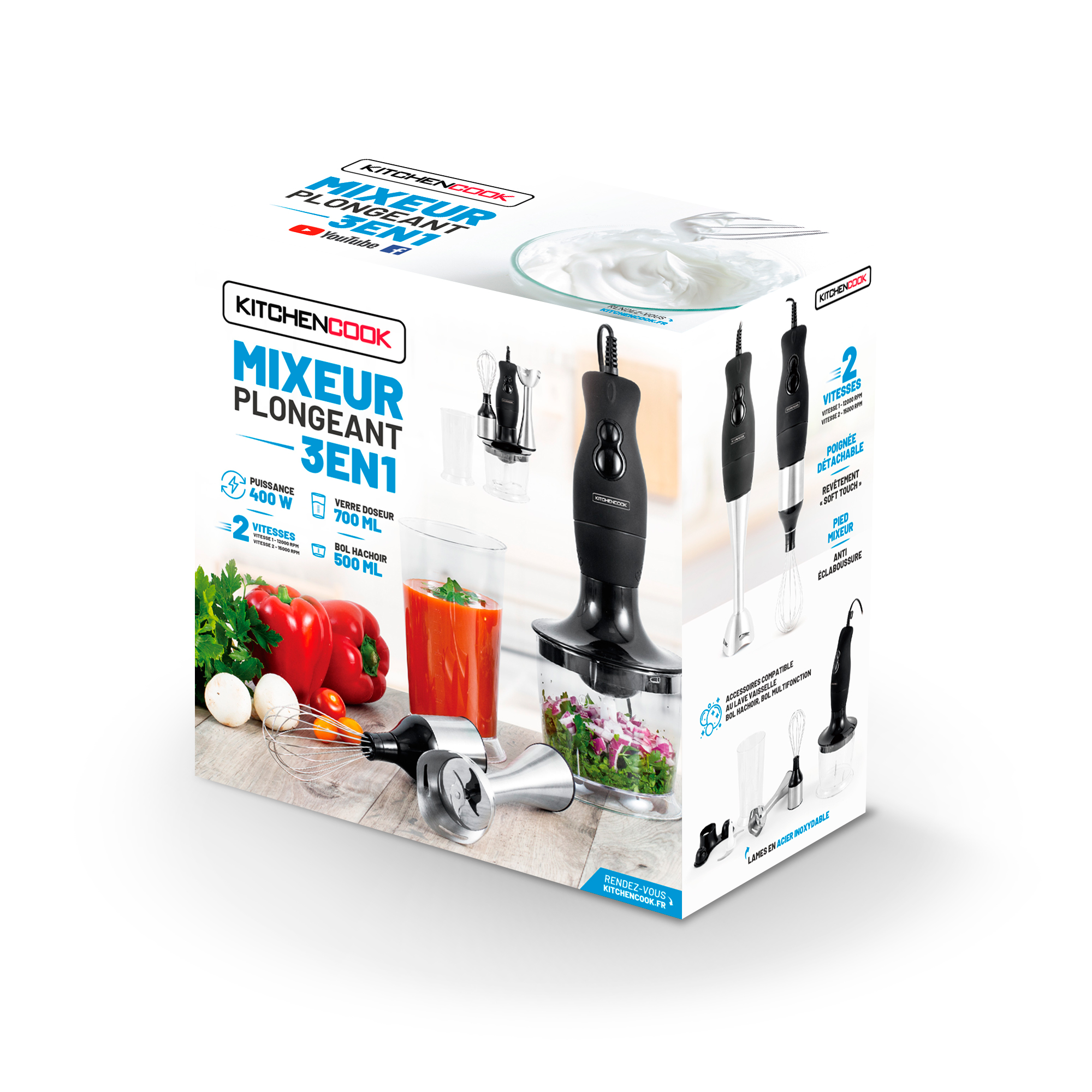 Voir la diapositive 10 : KITCHENCOOK Mixeur plongeant 3 en 1 MX700 - Noir