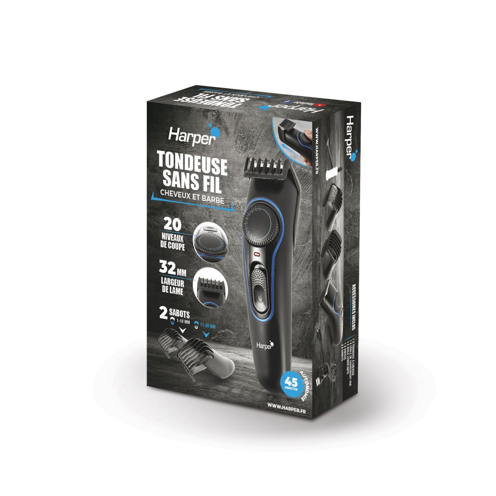 Voir la diapositive 9 : HARPER Tondeuse barbe et cheveux HTM26 - Noir